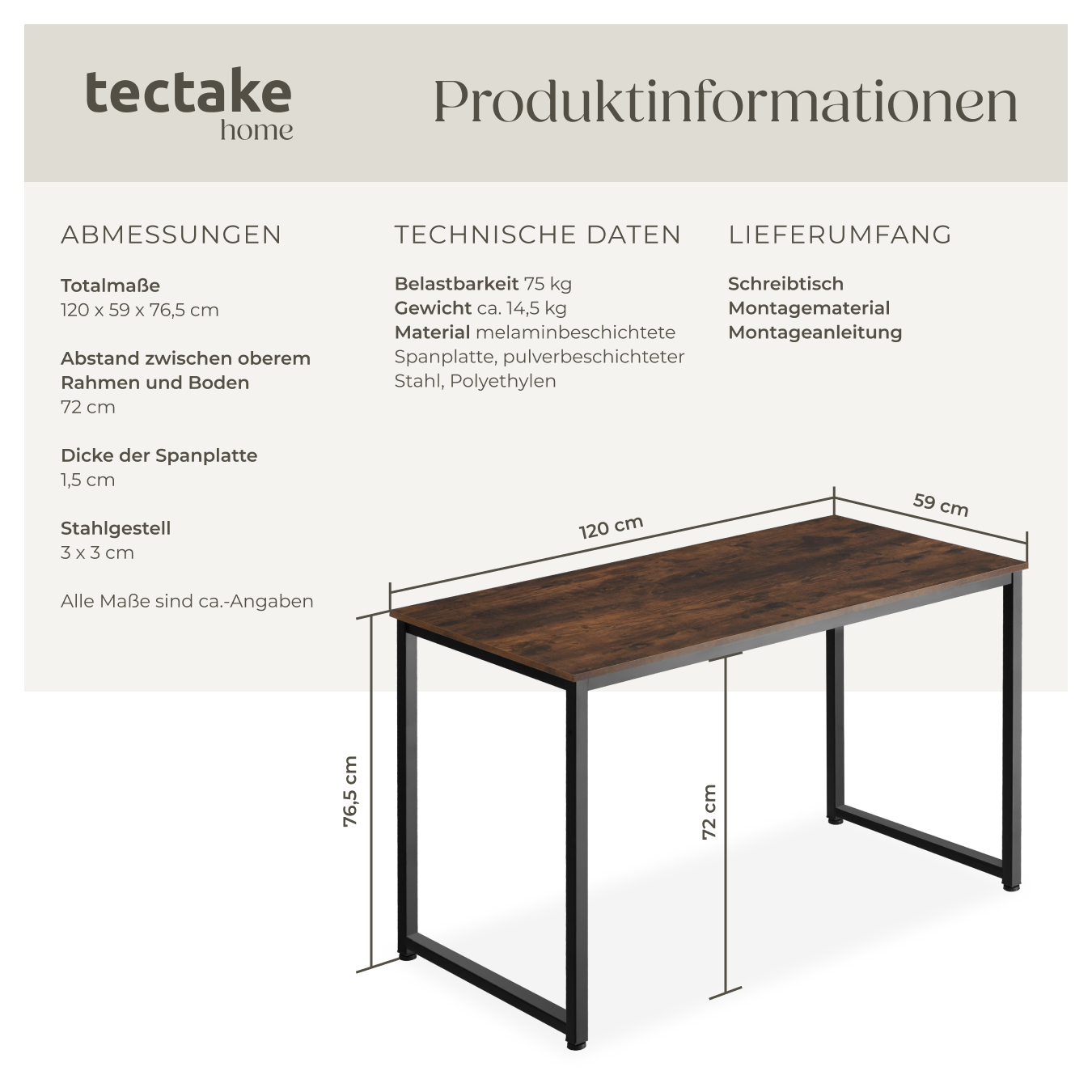 Schreibtisch Computertisch Bürotisch Tisch 120140 cm Holz Metall Industrie Stil