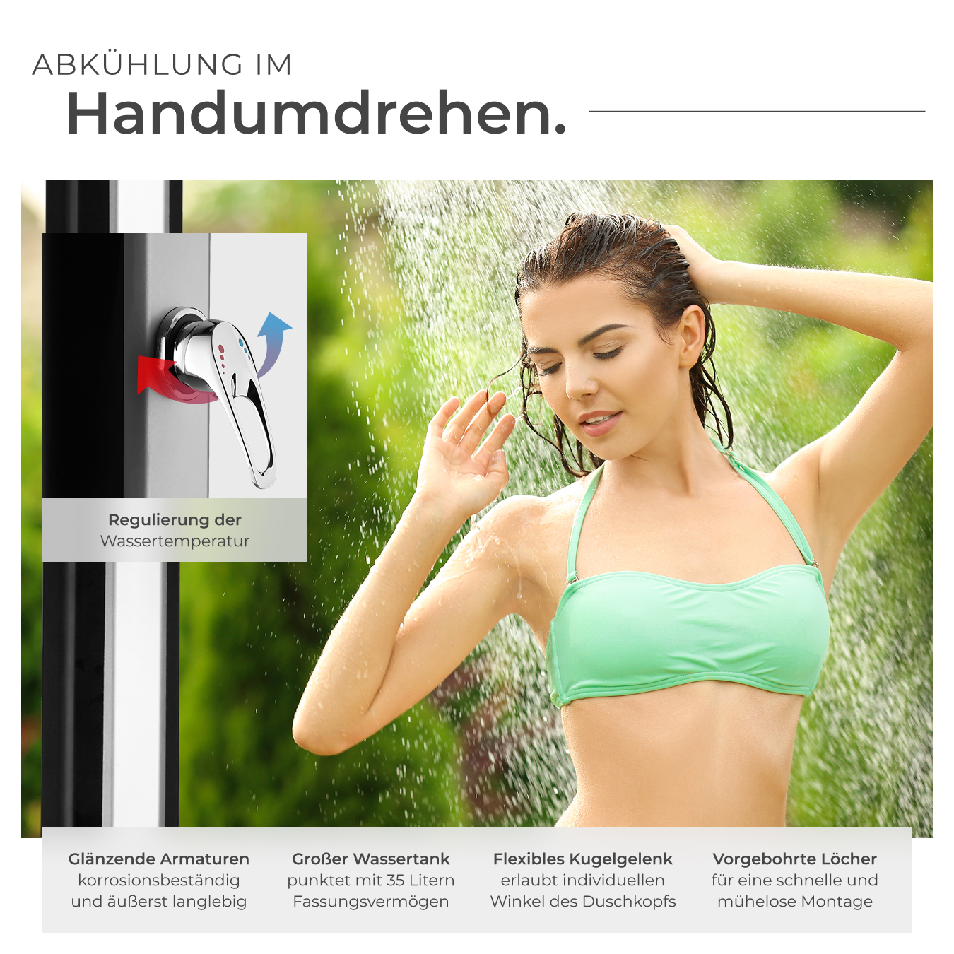 Solardusche Gartendusche Pooldusche Außendusche Campingdusche Regendusche 35L