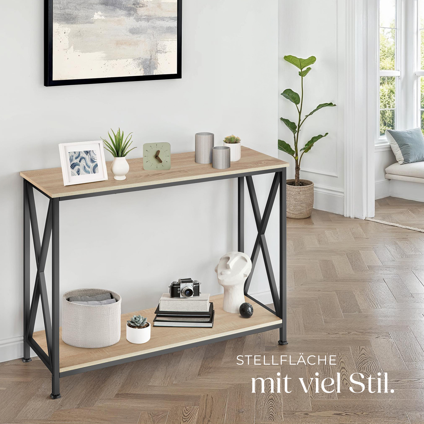 Konsolentisch Flurtisch 100 x 35 x 80,5 cm Beistelltisch Holz Metall Industrie