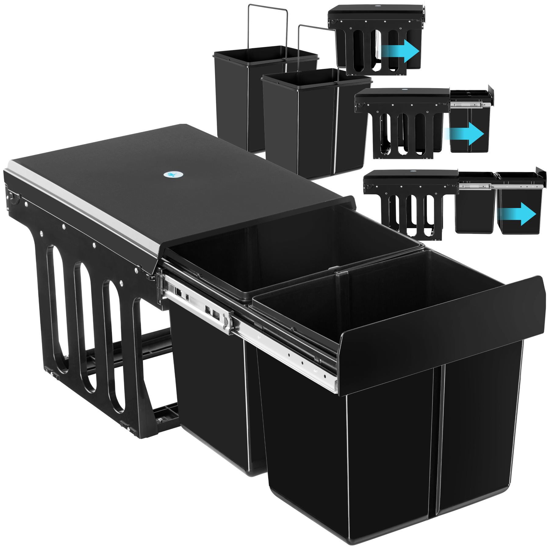 Cubo de basura extraíble ASHLYN, doble, 30 litros, guías telescópicas - negro | tectake