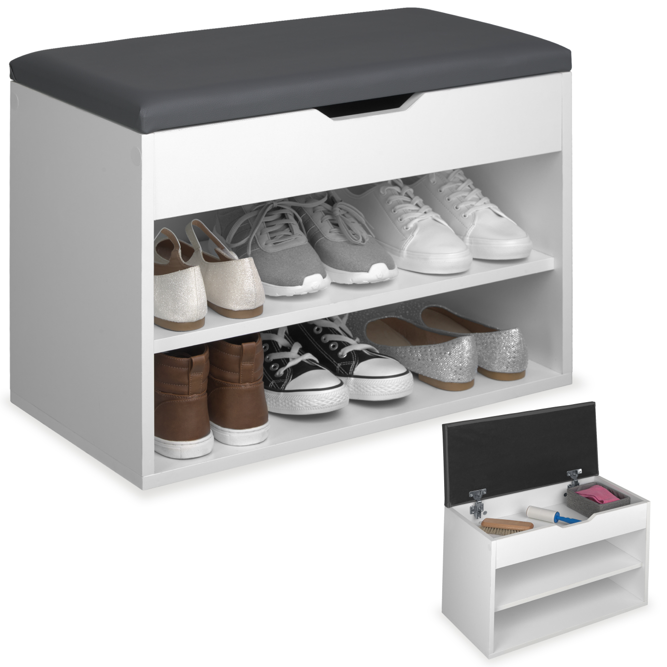 Schoenenkast Jasmina met zitkussen 60x30x43,5cm - wit