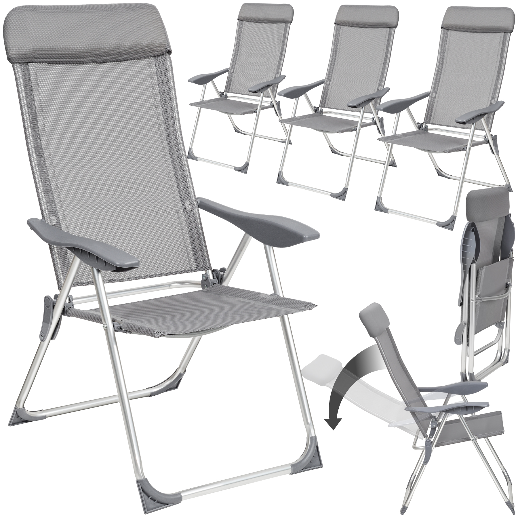 4 chaises de jardin pliantes en aluminium avec appui-tête - gris | tectake