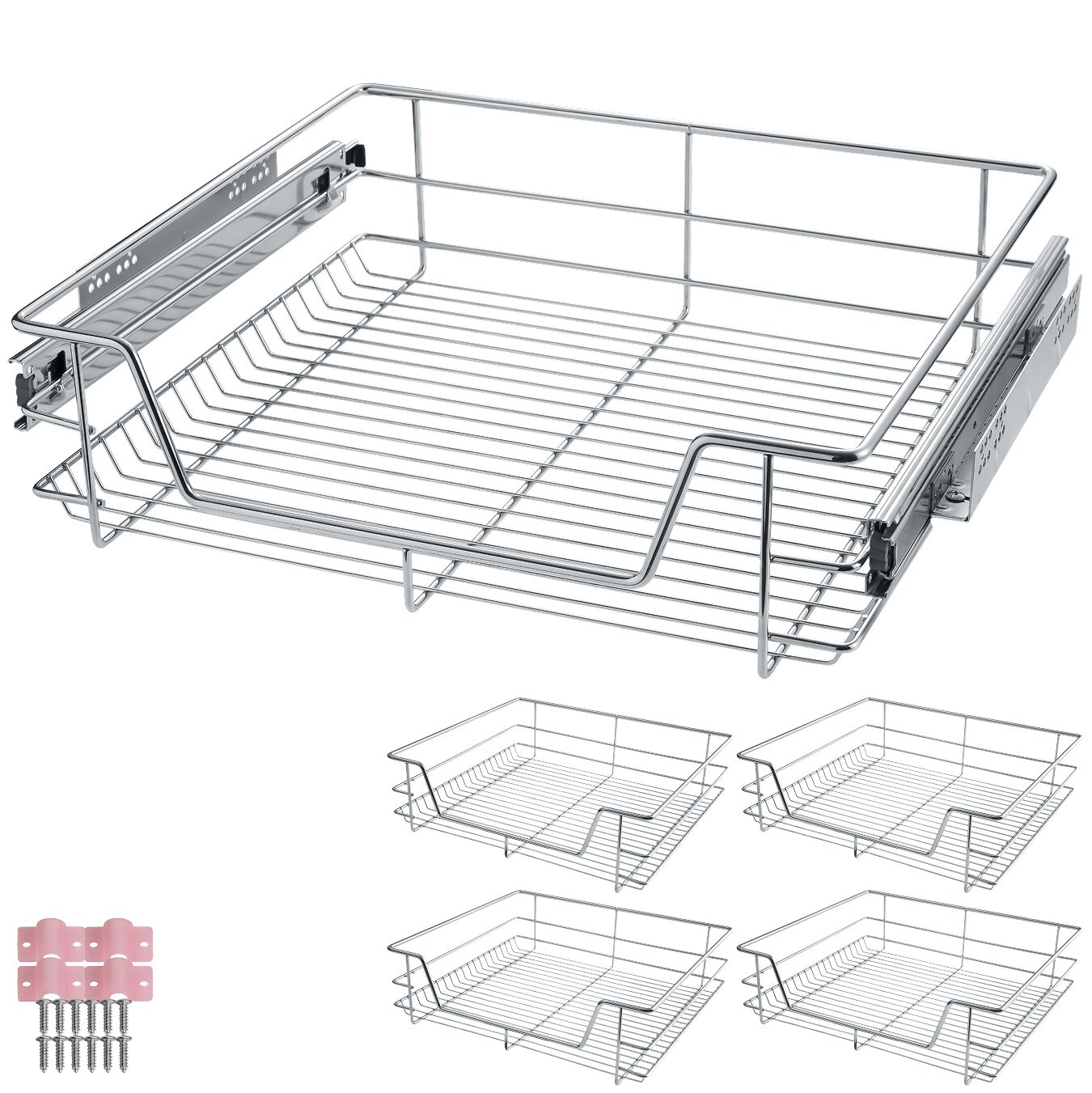 Drawer with Telescopic Runners - chrome finish, adjustable width, with full extension - 60 cm, Set of 4