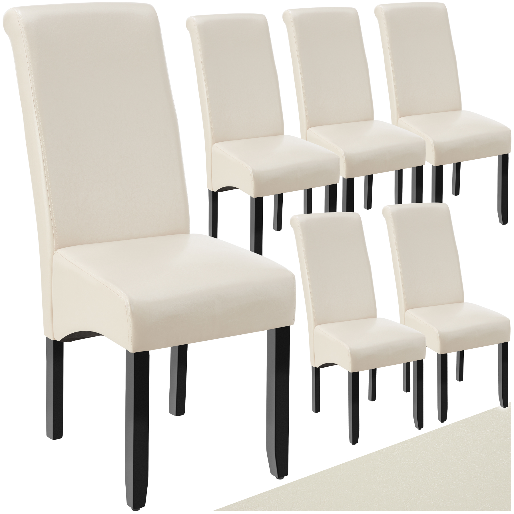 Esszimmerstuhl, ergonomisch, massives Hartholz - creme, 6er Set