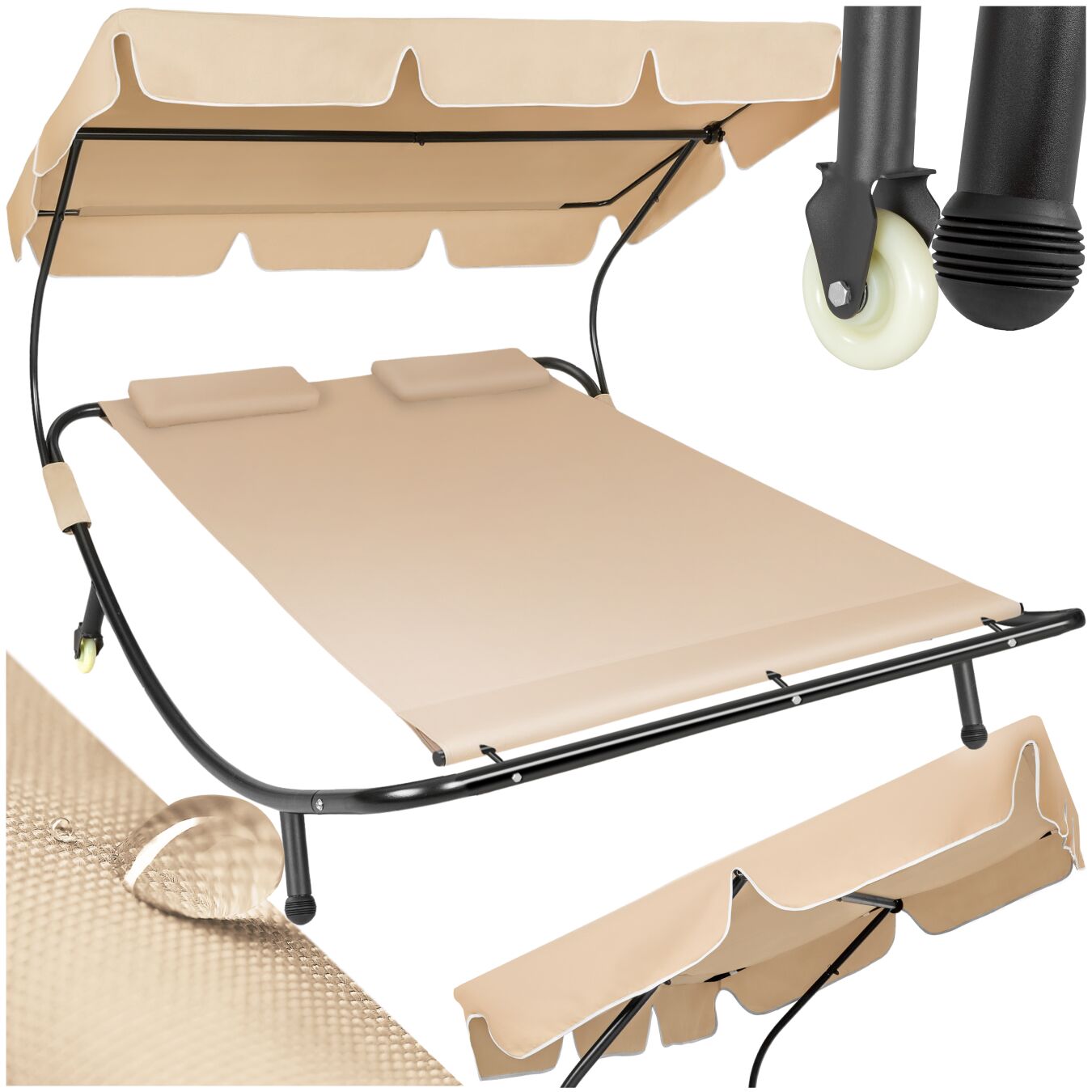 Gartenliege für 2 Personen - schwarz/beige