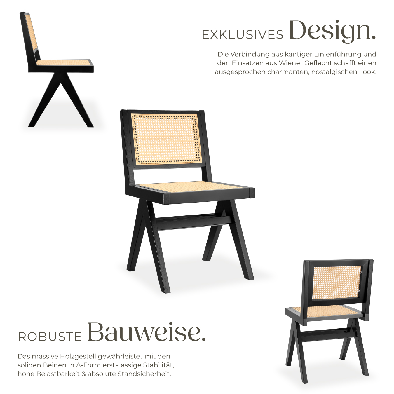 Holzstuhl Esszimmerstuhl massivholz Retro Design Wiener Geflecht 120kg belastbar