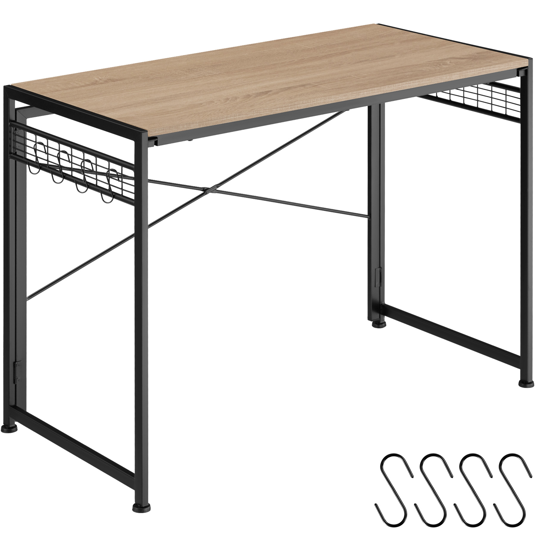 Bureau Paterson pliable 102 x 51 x 77 cm - Bois clair industriel, Chêne Sonoma de tectake