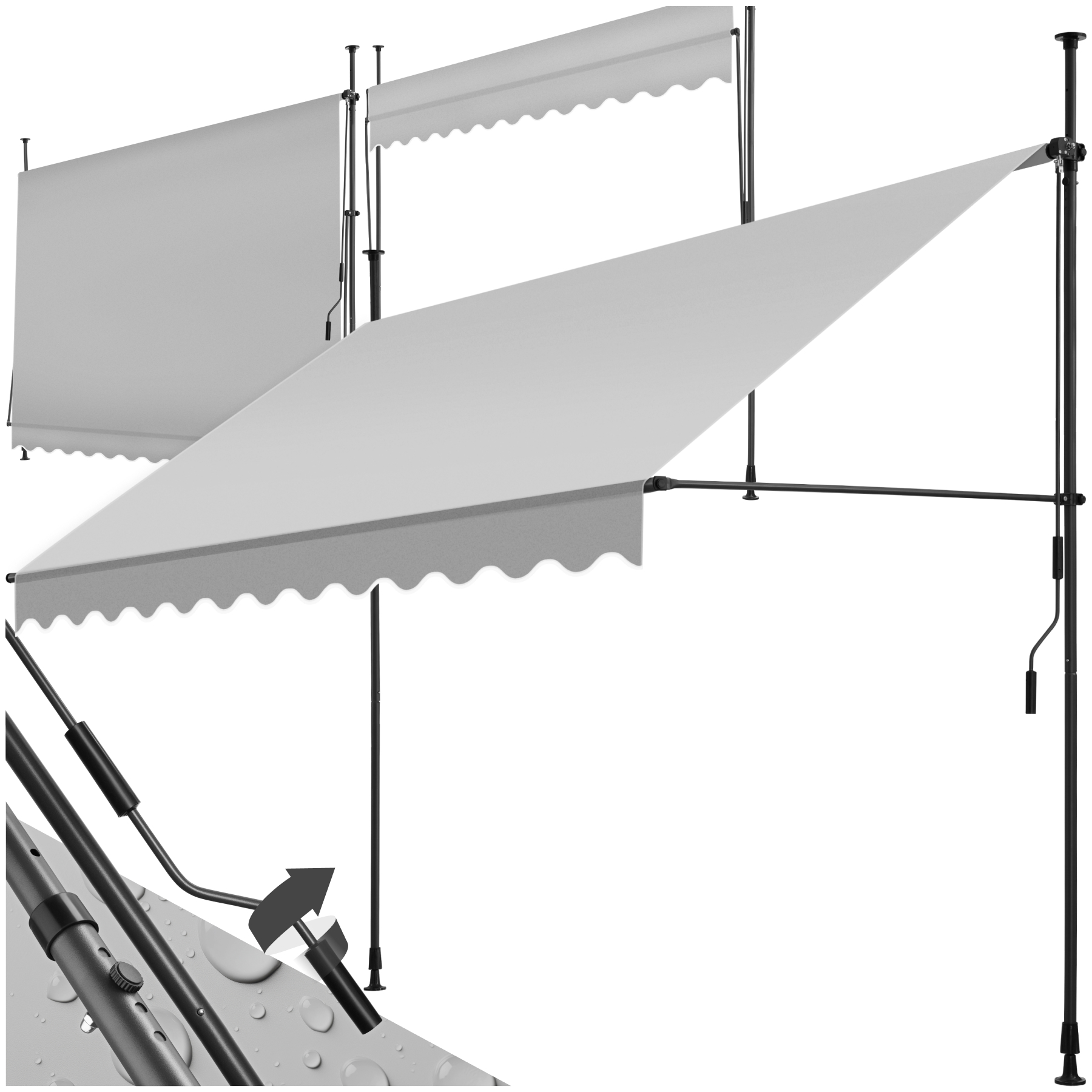 Klemmmarkise mit Handkurbel, höhenverstellbar - 300 x 180 cm, hellgrau