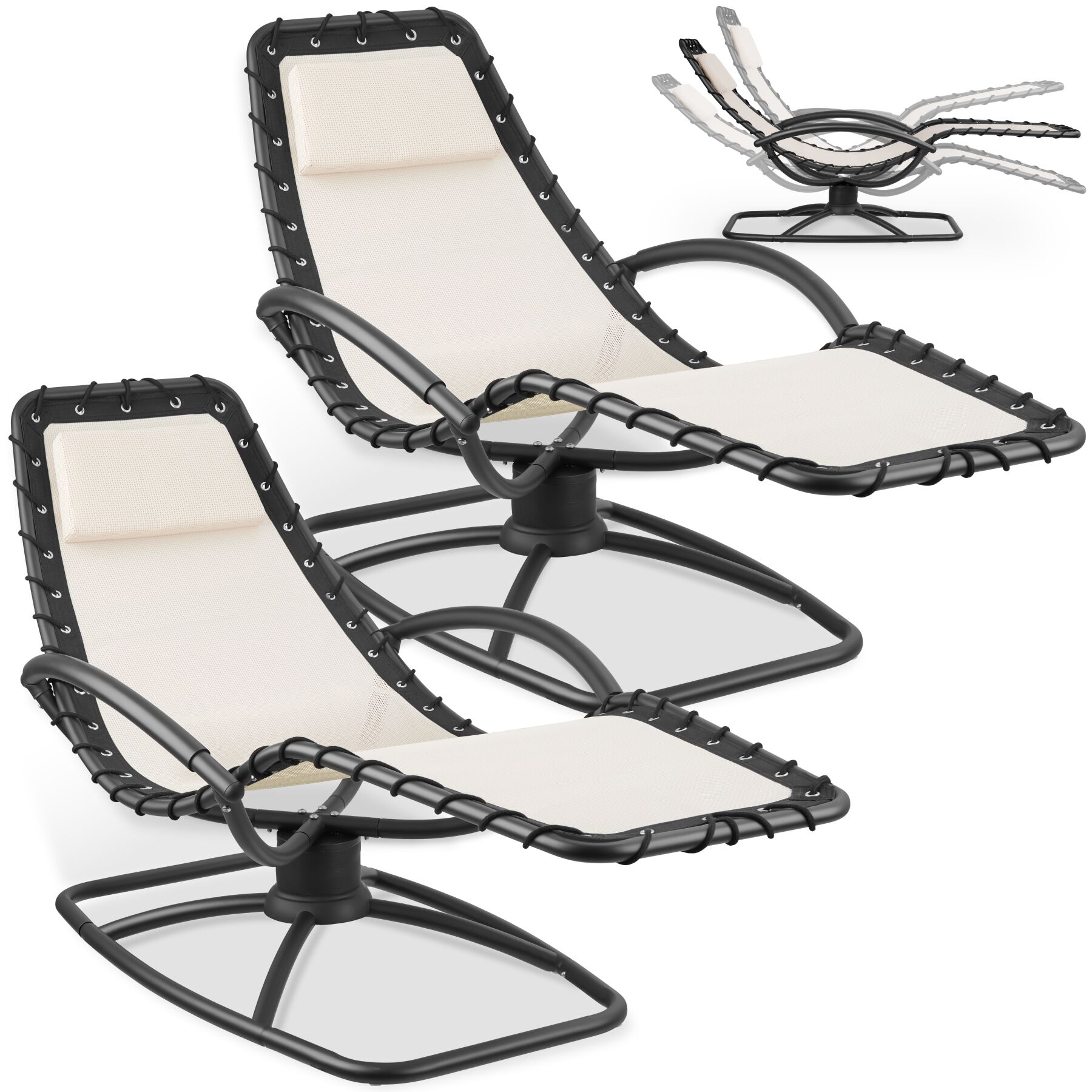 Gartenliege Toulon, ergonomisch, Schwingfunktion - beige, 2er Set