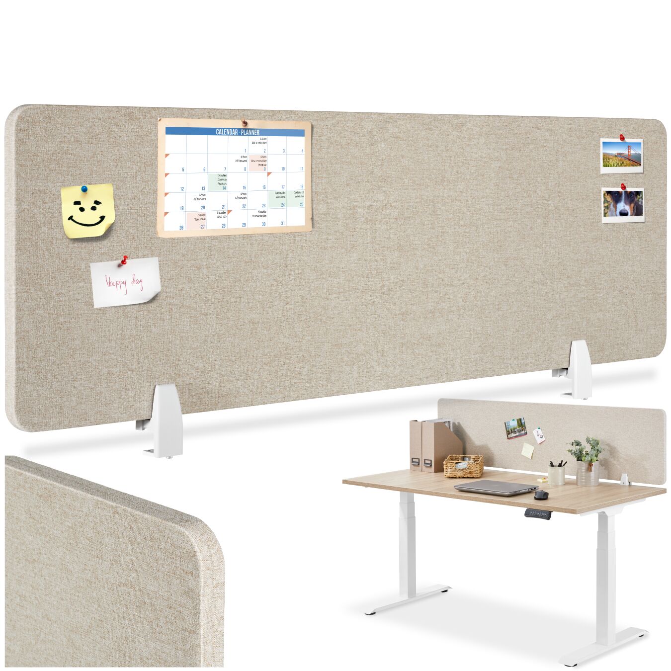 Schreibtisch Trennwand Noisy mit abgerundeten Ecken - 160 x 40 cm, beige