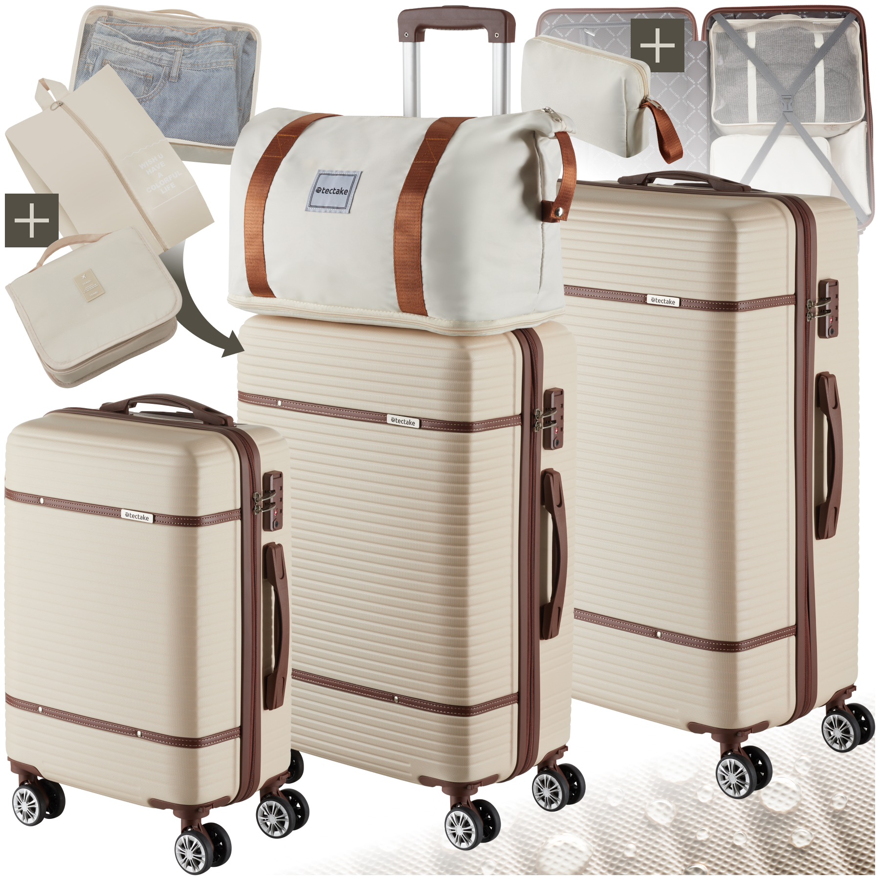 Ensemble de valises MADISON 13 pièces avec serrure TSA - crème | tectake