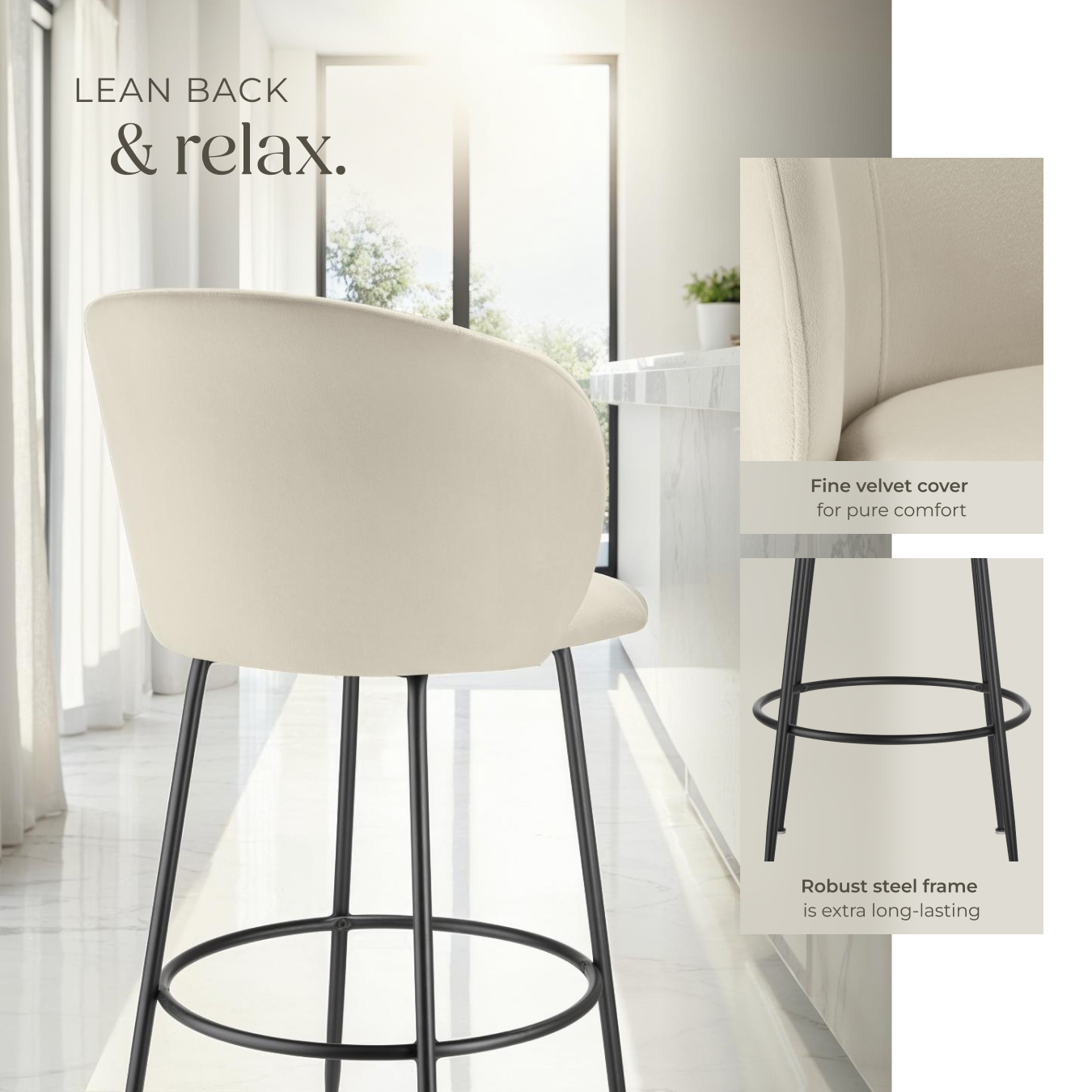 Bar Stools Chairs Faux Velvet Fabric Kitchen Dining Room Furniture Home Office - Picture 5 of 37