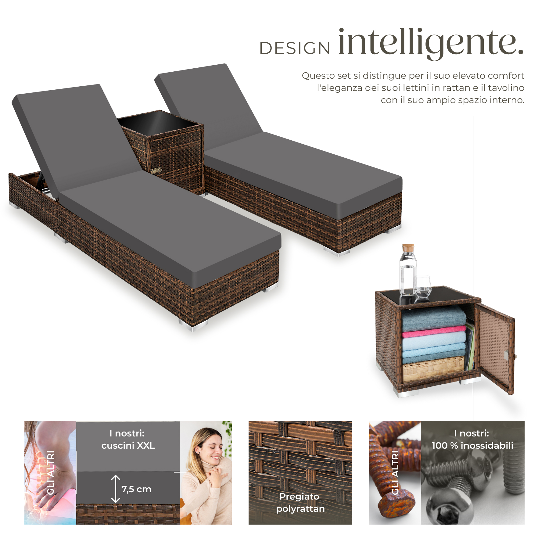 2 x sdraio in polyrattan + tavolo alluminio giardino rattan lettino mobili telo - Foto 4 di 67