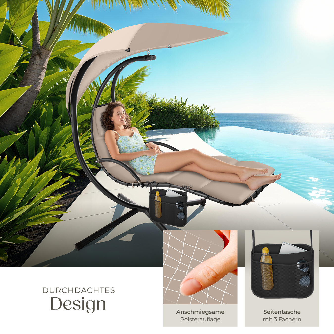Hängeliege mit Gestell Schwebeliege Schwingliege Sonnenliege Relax Garten Liege