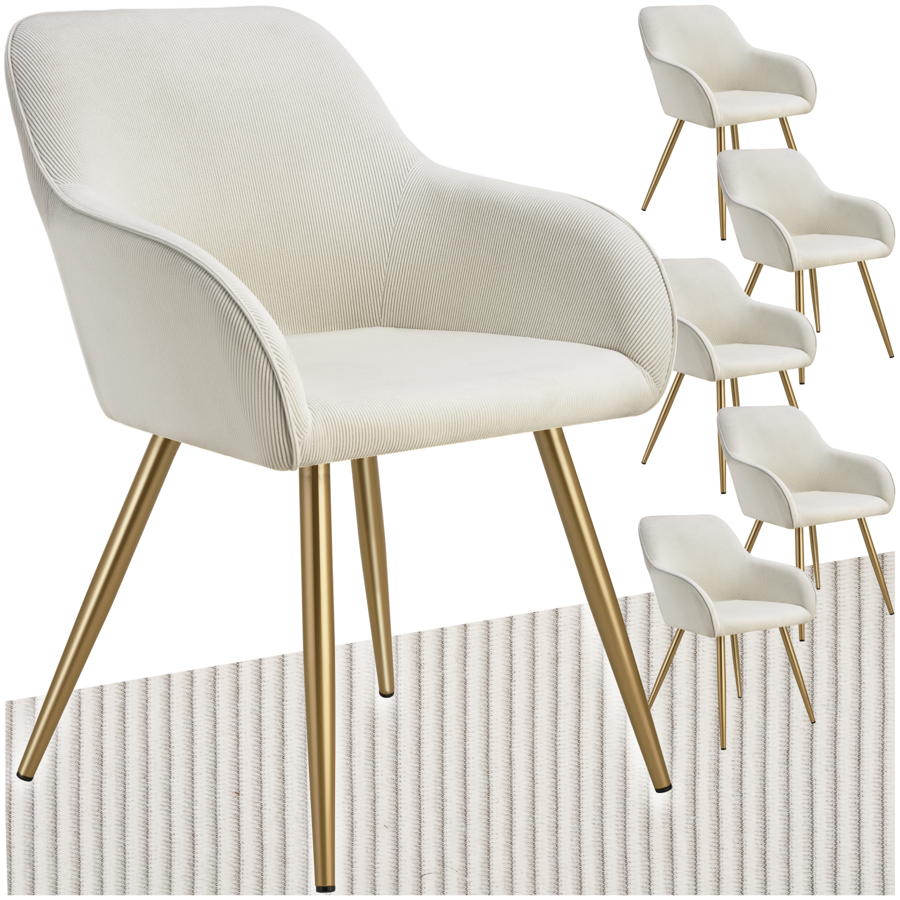 Esszimmerstuhl Marilyn, Cordoptik, gepolstert - creme/gold, 6er Set