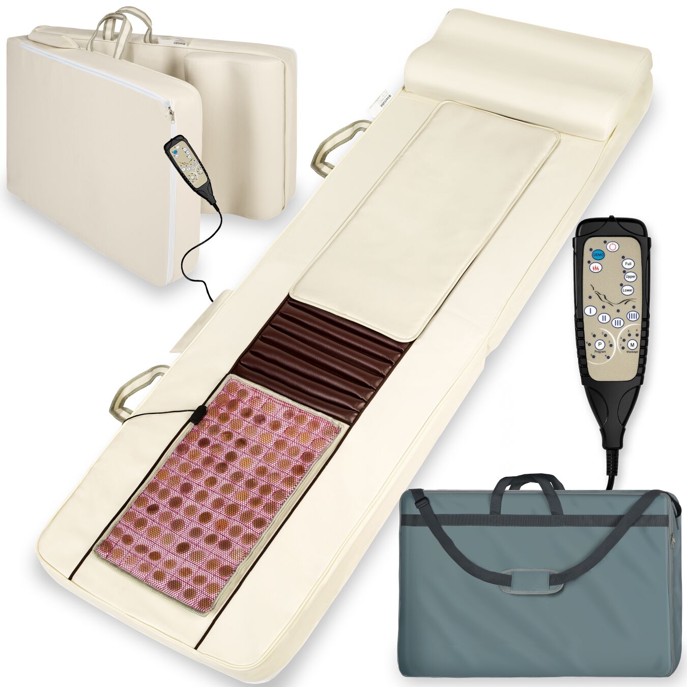 Shiatsu-Massagematratze mit Jadestein-Wärmematte + Fernbedienung - beige