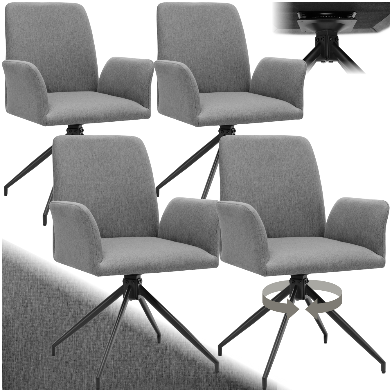 Draaibare fauteuil Daya, gestoffeerd - antraciet, Set van 4