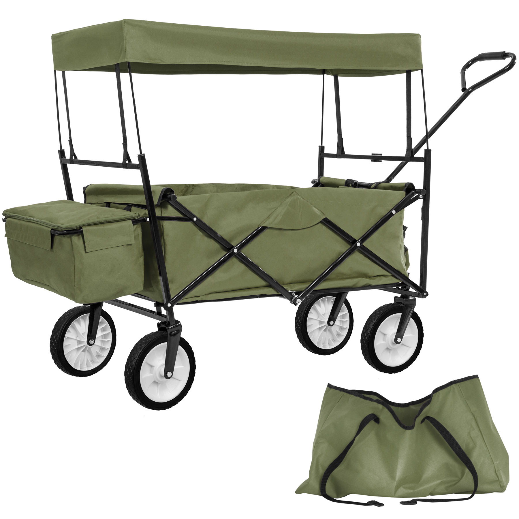 Chariot de jardin pliable 80 kg avec toit + sacoche - vert | tectake