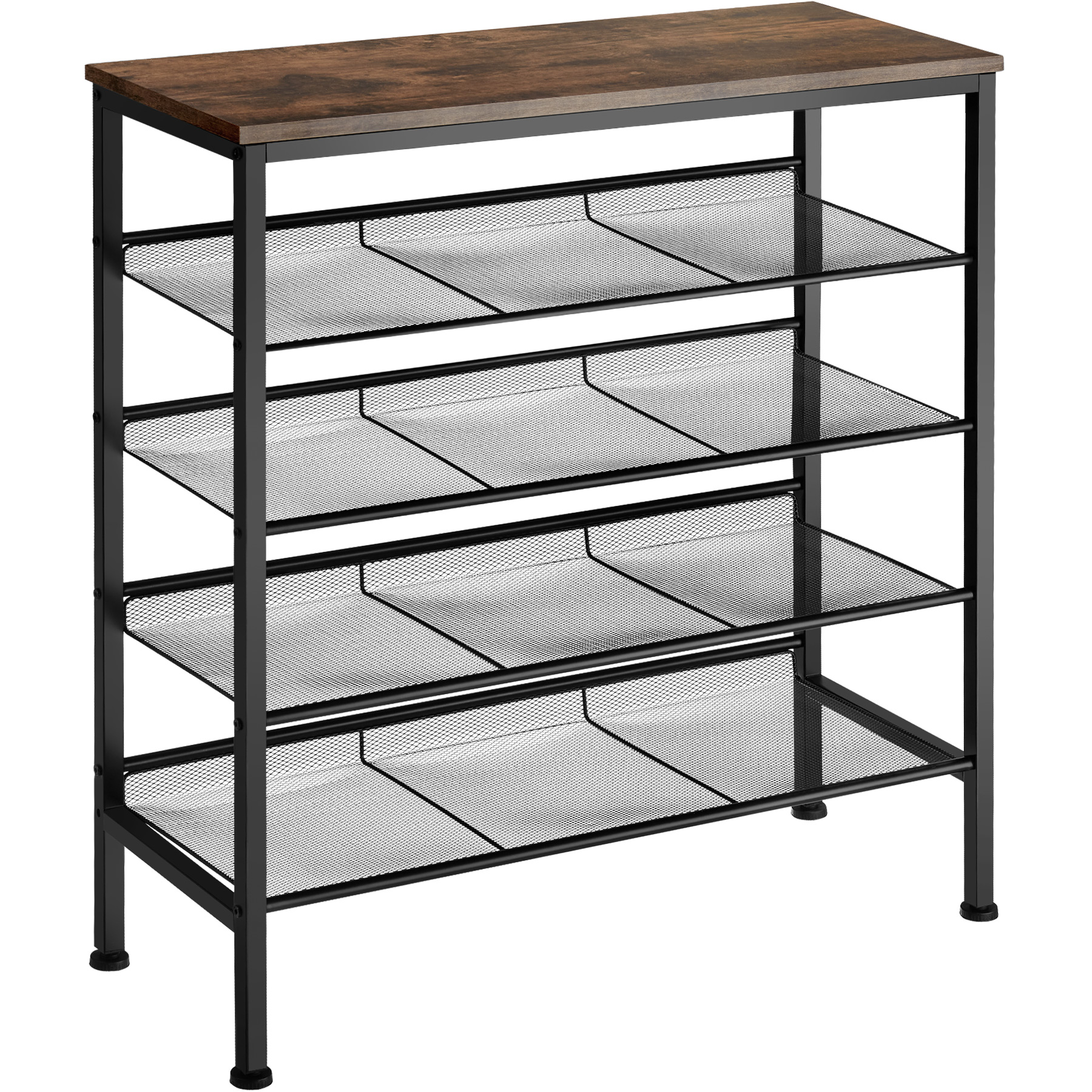 Shoe Rack Bournemouth - surface shelf and 4 grid shelves, industrial style - Industrial wood dark, rustic