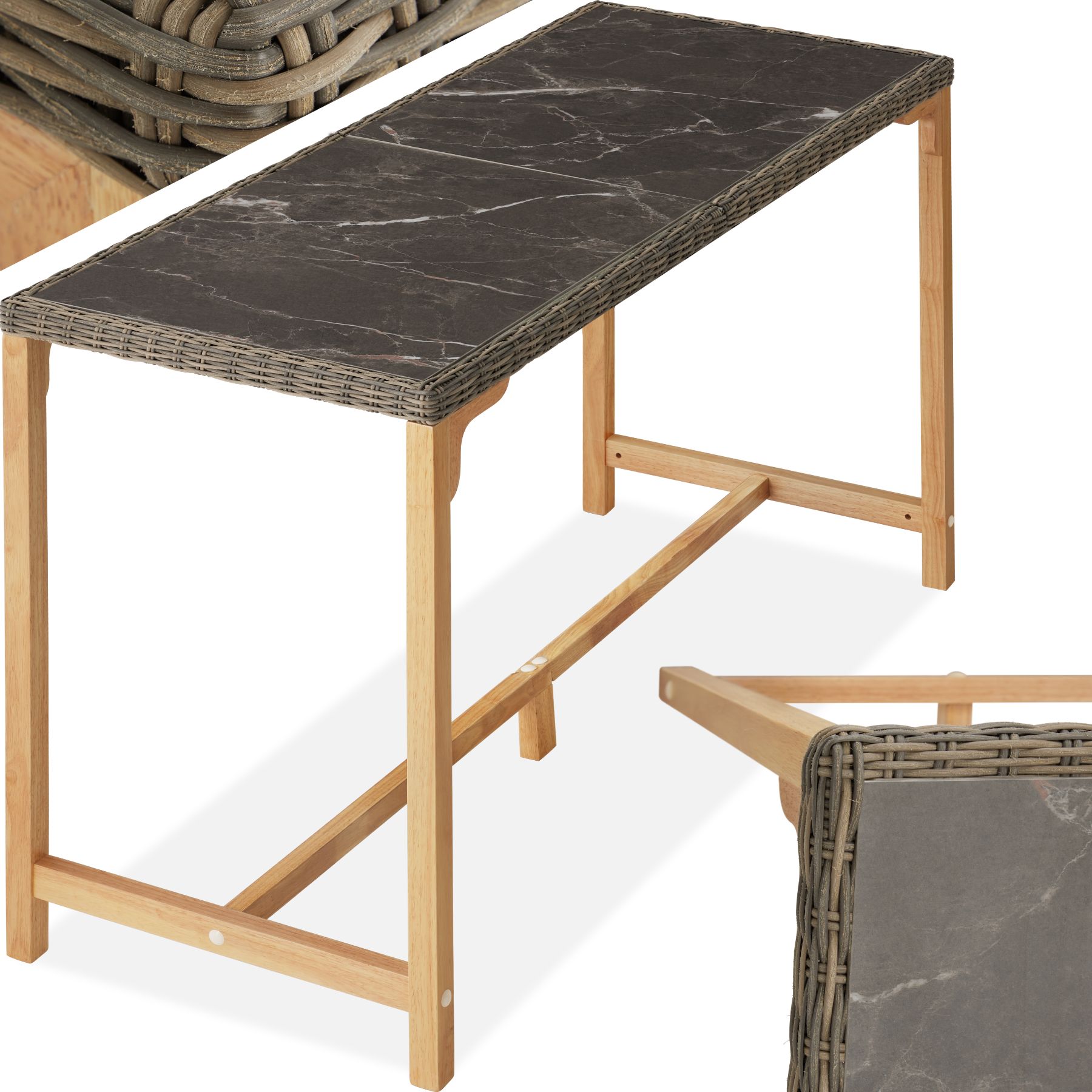 Rattanowy stolik barowy Lovas 161x64,5x99,5 cm - naturalny | tectake