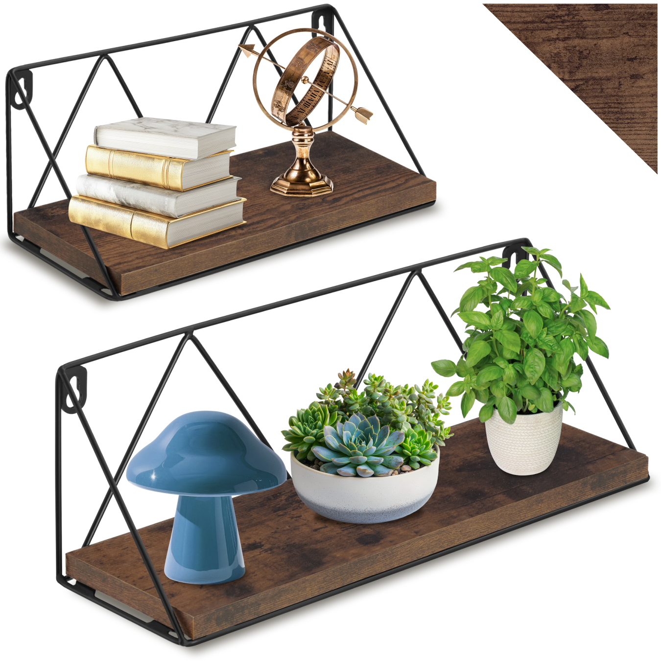 2 wandplanken Rockport - Industrieel hout donker, rustiek | tectake