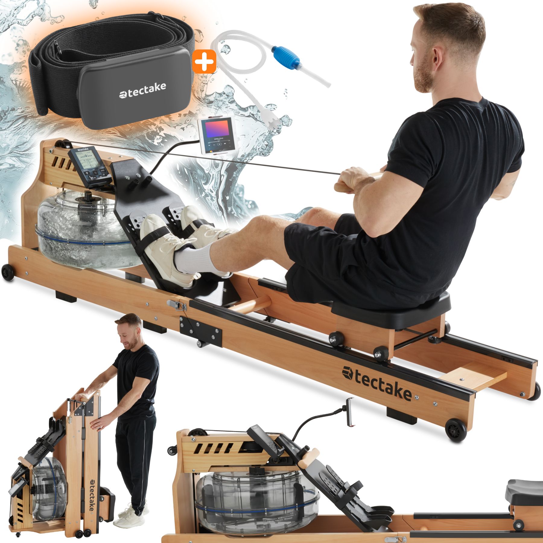 Holzrudergerät Titan klappbar, ergonomisch, 150kg belastbar - schwarz/braun