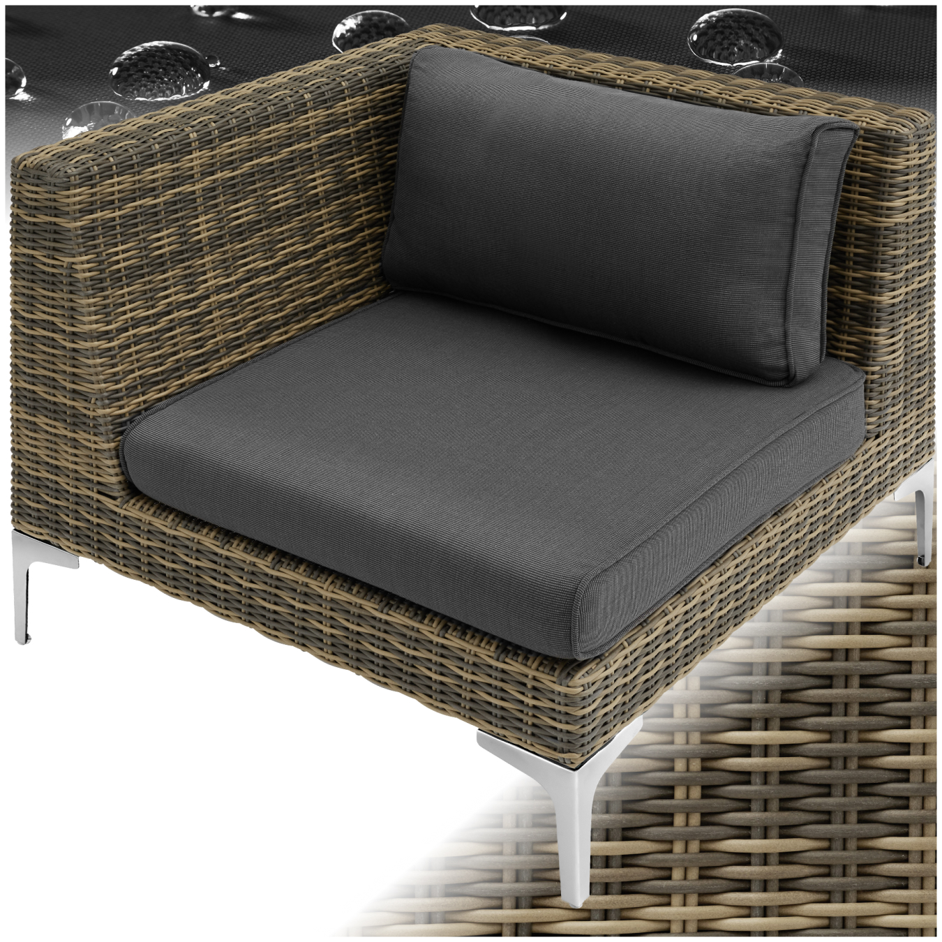 Modulares Rattanset Villanova Aluminium Ecke rechts - anthrazit-meliert - Rattanmöbel von tectake