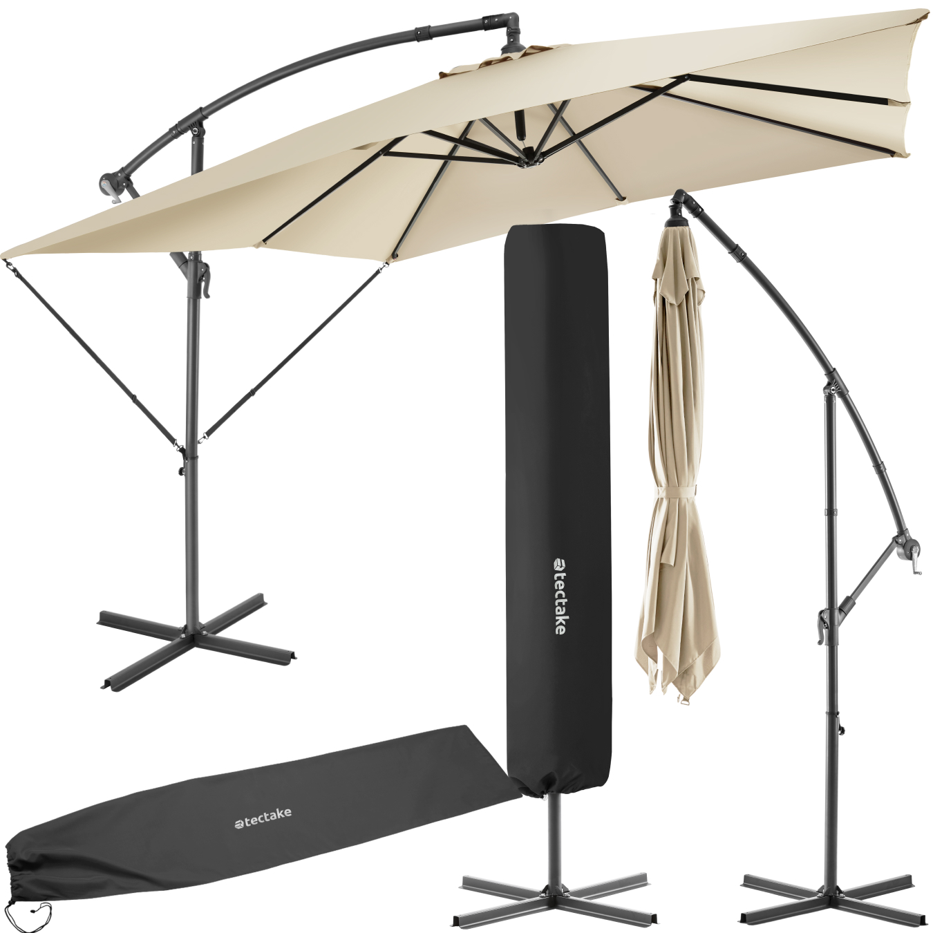 Parasol APOLLON avec manivelle 2,5 x 2,5 m - beige | tectake