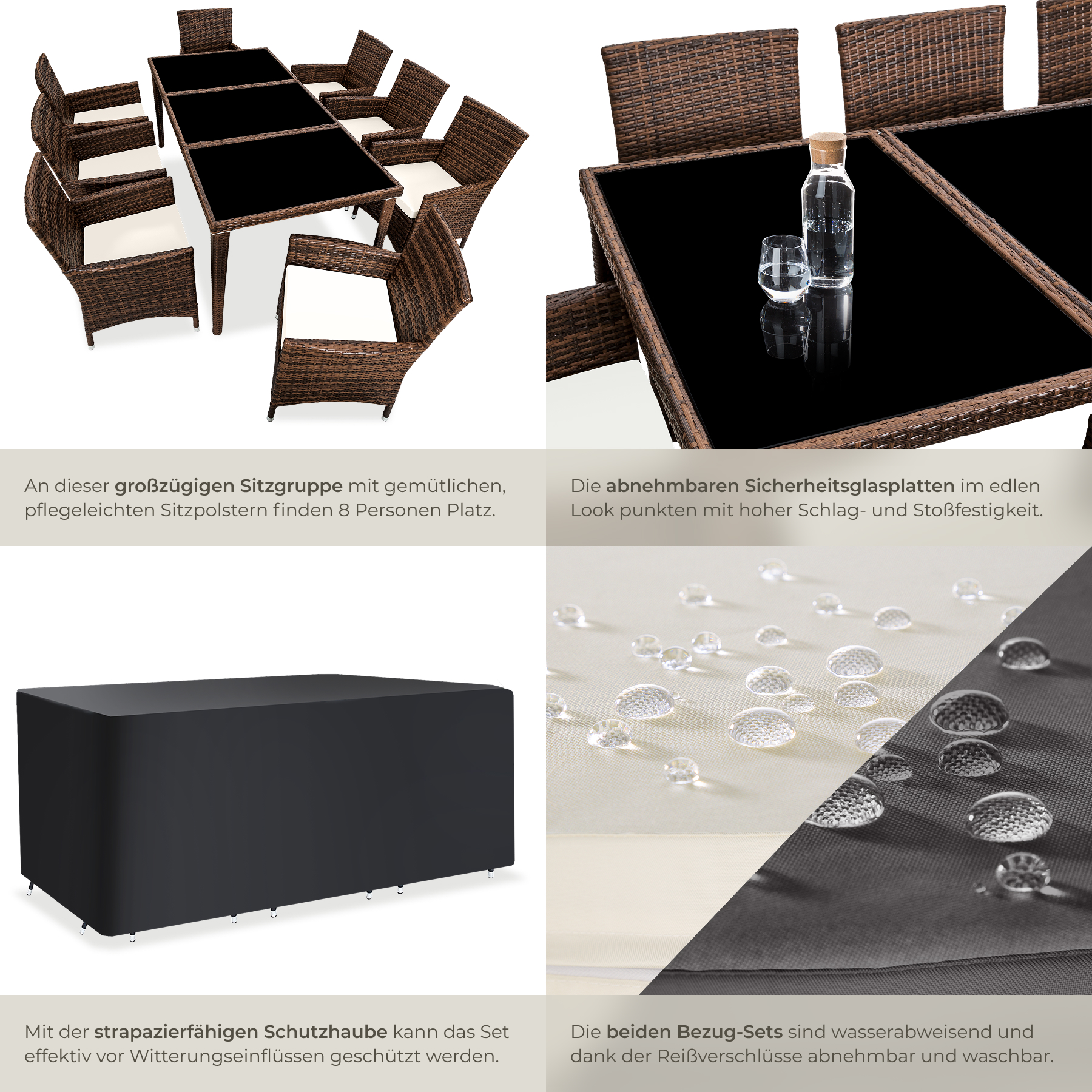 Polyrattan Sitzgruppe Gartenmöbel Gartenset Gartengarnitur Aluminium Essgruppe