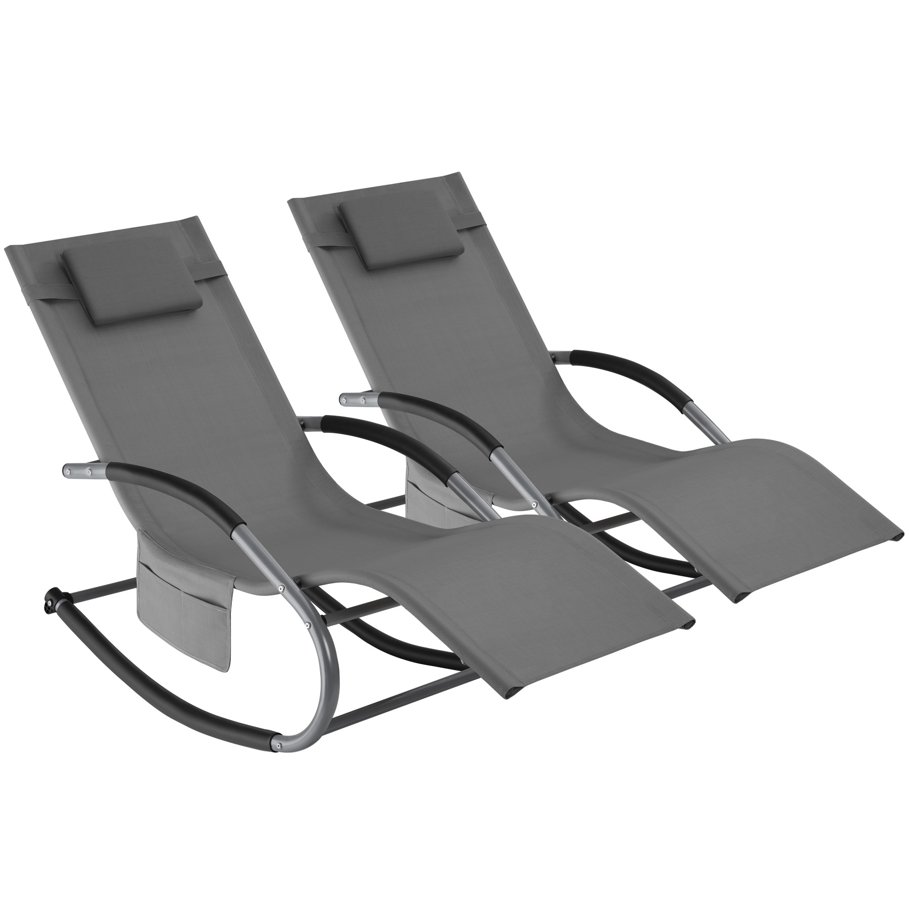 Chaise longue TAYA ergonomique avec fonction de balancement - gris, Lot de 2