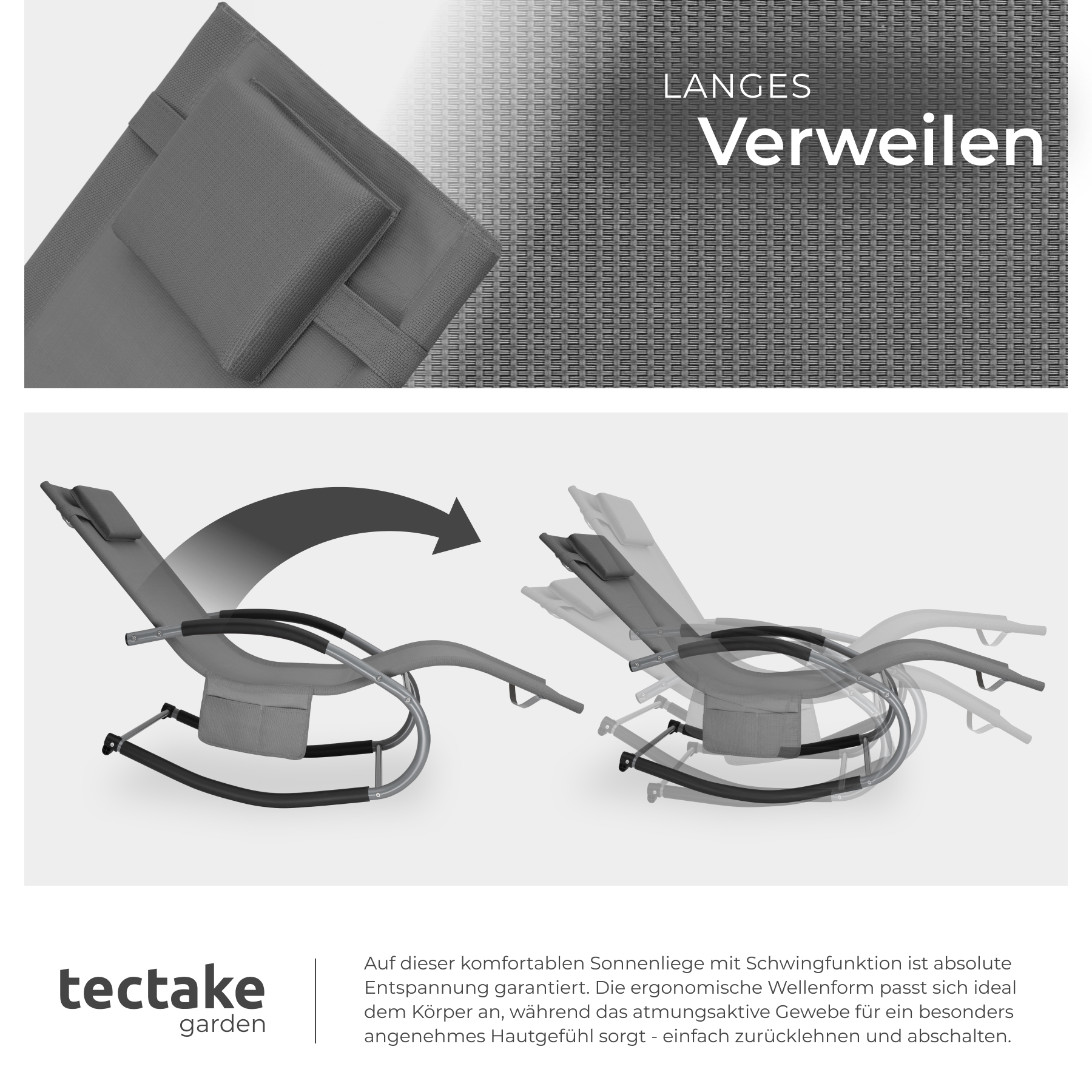 Liege Schwingfunktion Armlehne Sonnenliege Gartenliege Strandliege Outdoorliege