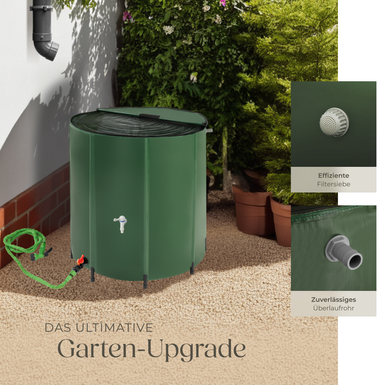 Regentonne mit Hahn Regenwassertonne Wassertank 200 bis 750 Liter Tank faltbar