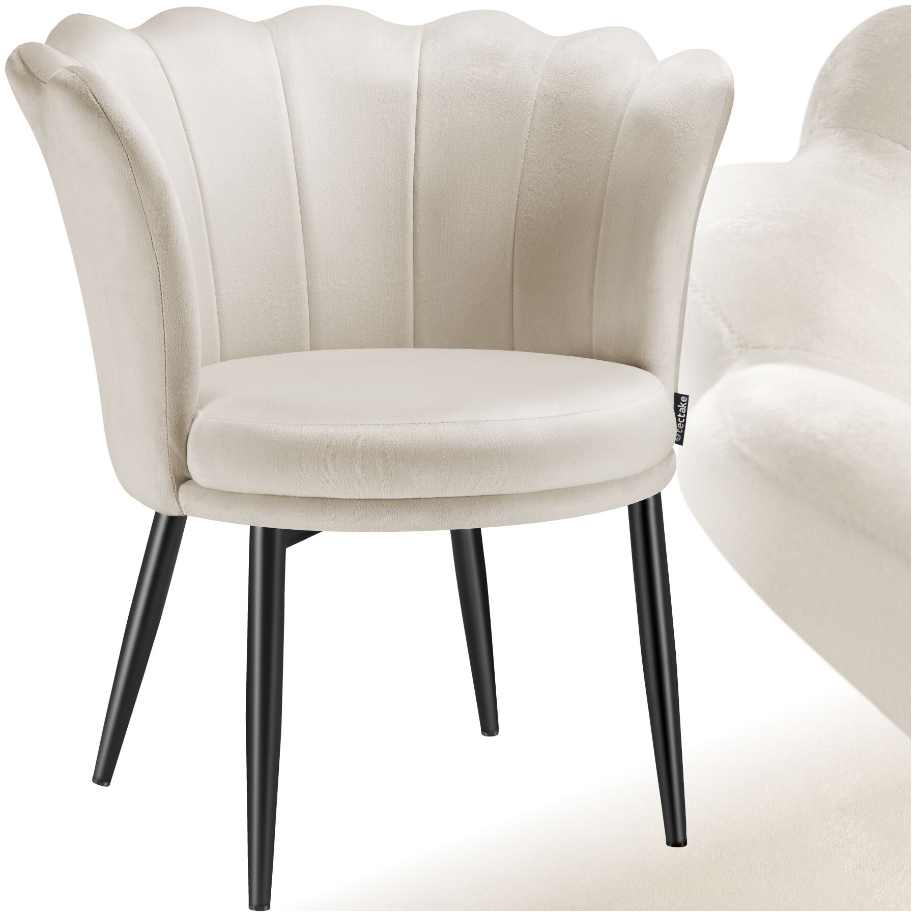 Sillón STELLA, acolchado grueso, 67 x 64 x 76 cm - Terciopelo crema/negro | tectake