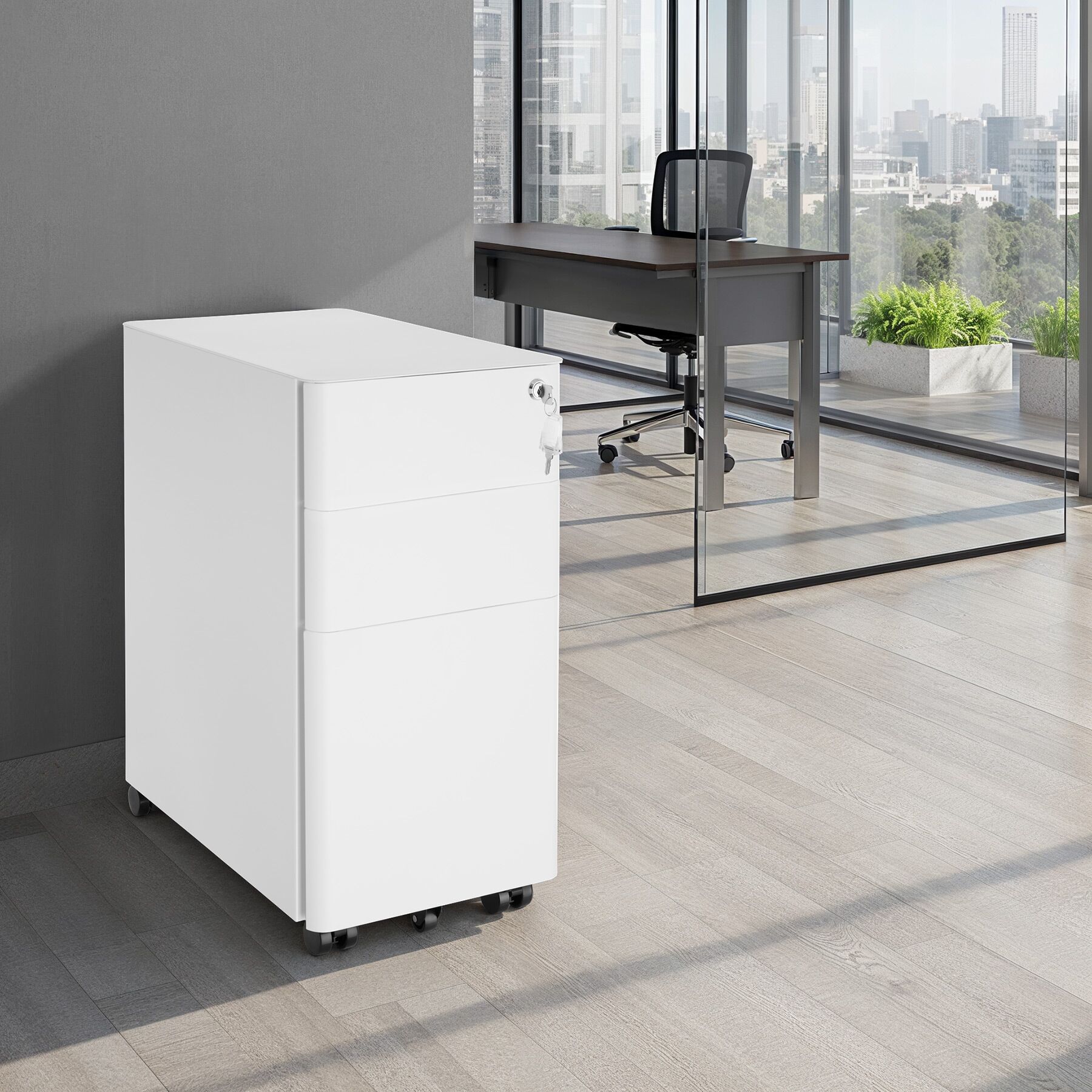 Rollcontainer 2 Schubladen Büroschrank Abschließbar Aktenschrank Hängeregister - Bild 24 von 25