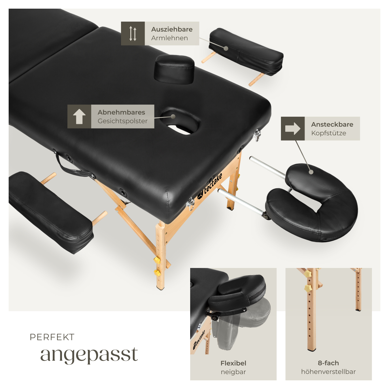 Massageliege Suman klappbar Massagetisch 2 Zonen Holz Massagebank 3 Farben 