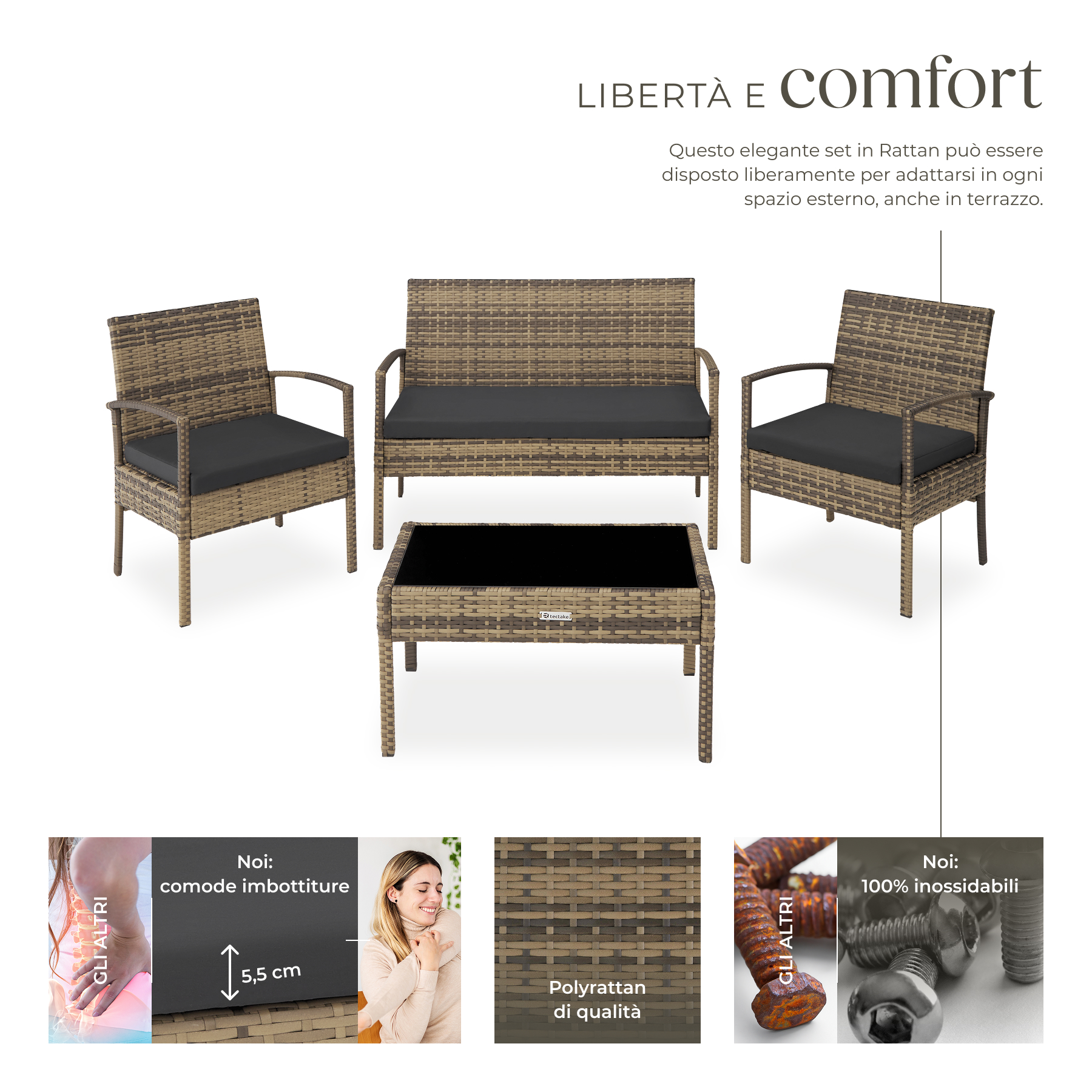 SET DI MOBILI RATTAN SINTETICO POLYRATTAN 2 POLTRONE DIVANO E TAVOLO GIARDINO nu - Foto 58 di 67