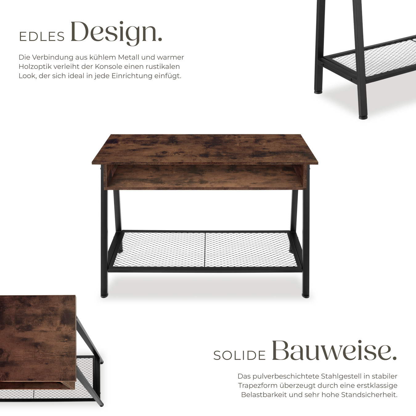 Konsolentisch Flurtisch Sideboard mit Fach Gitterablage Holz Metall Industrie