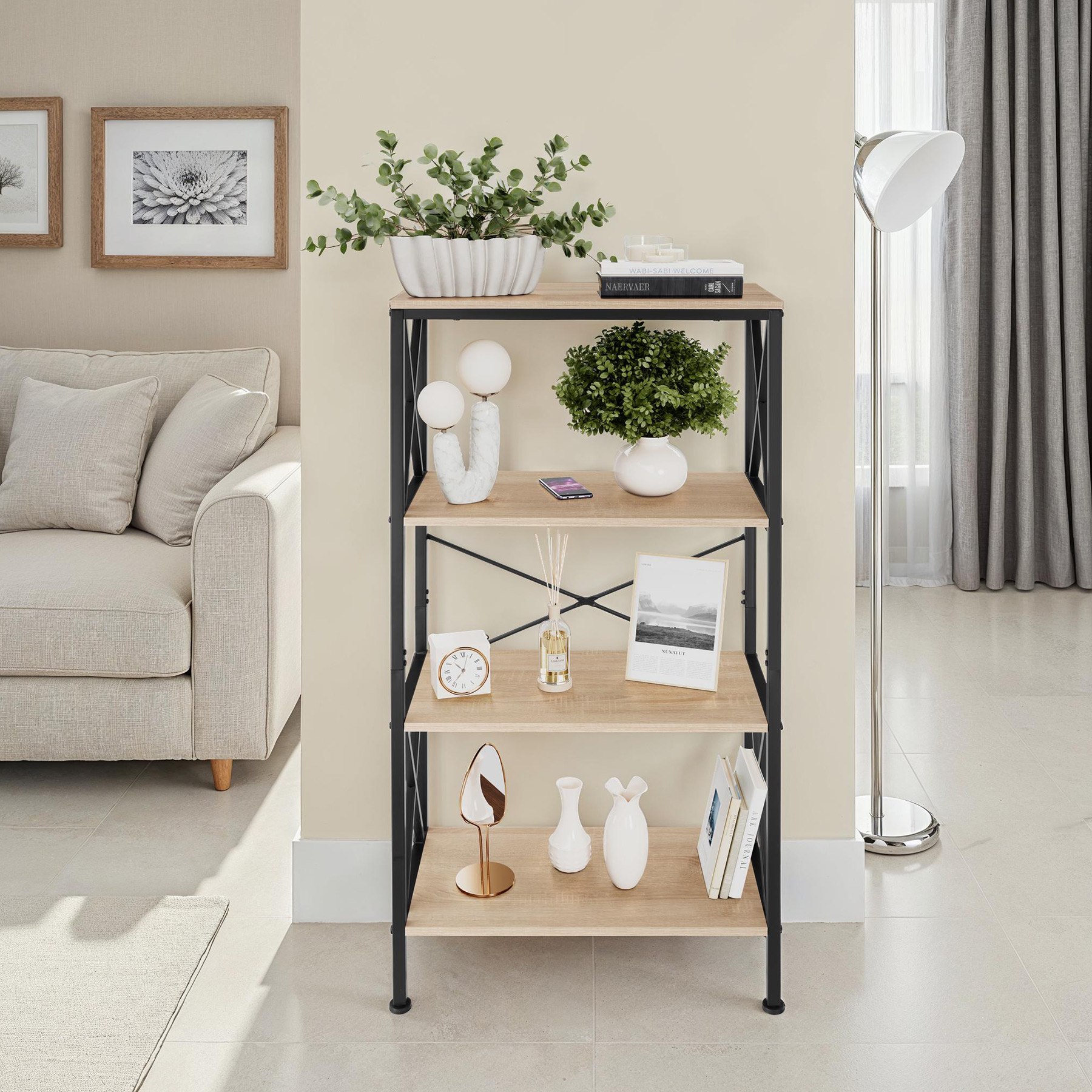 Scaffali alti libreria 4 ripiani scaffali cucina legno metallo stile industrial - Foto 24 di 25