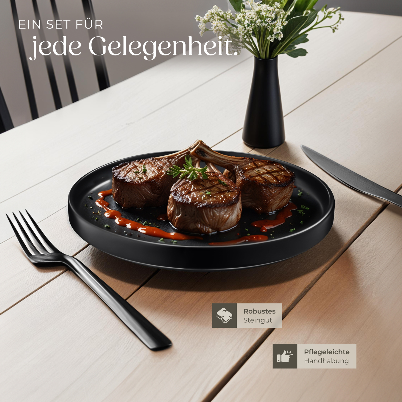 Geschirrset 6 Personen Tafelservice Steingut Essgeschirr Kombiservice Dinner-Set