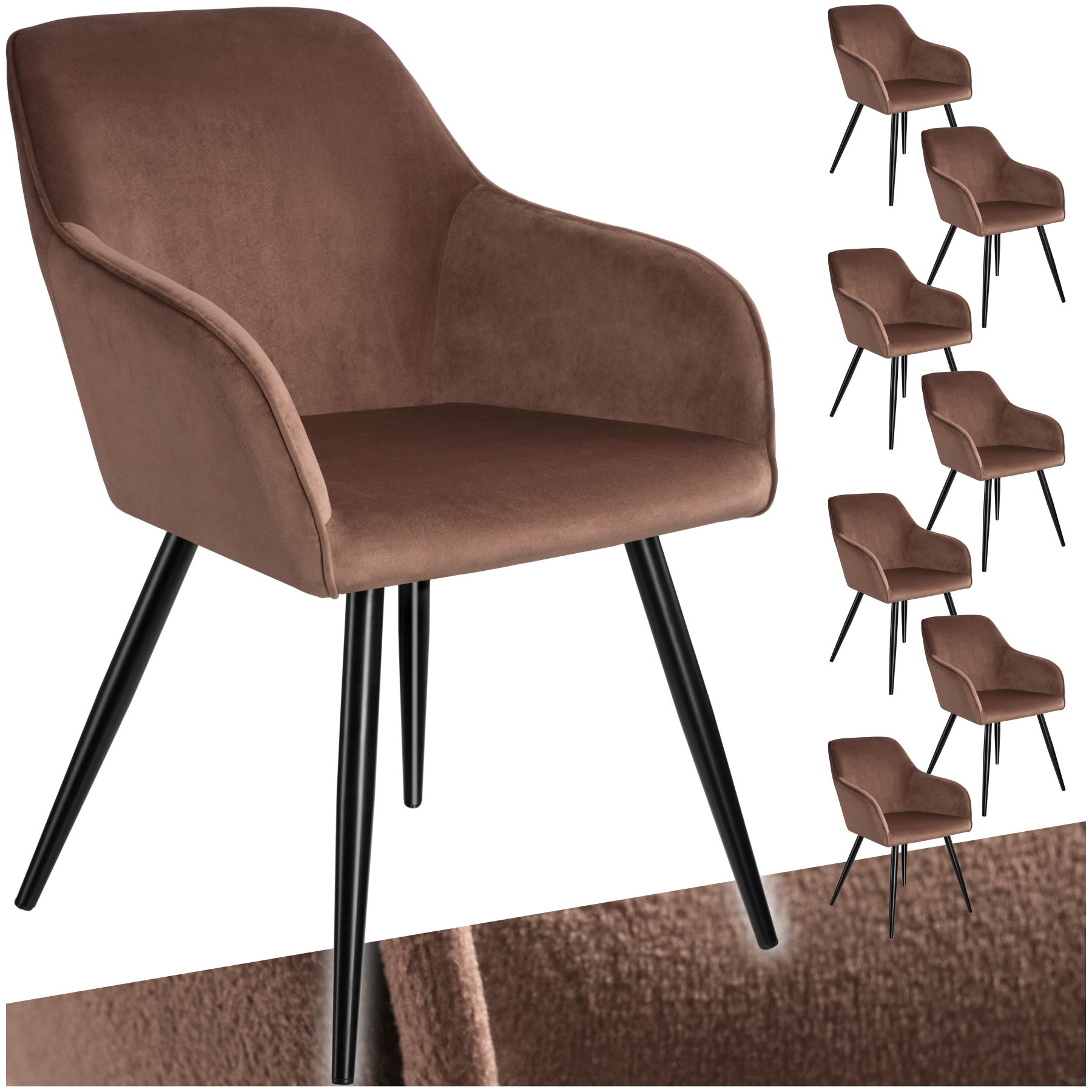 Esszimmerstuhl Marilyn Samtoptik, schwarze Stuhlbeine - braun/schwarz, 8er Set