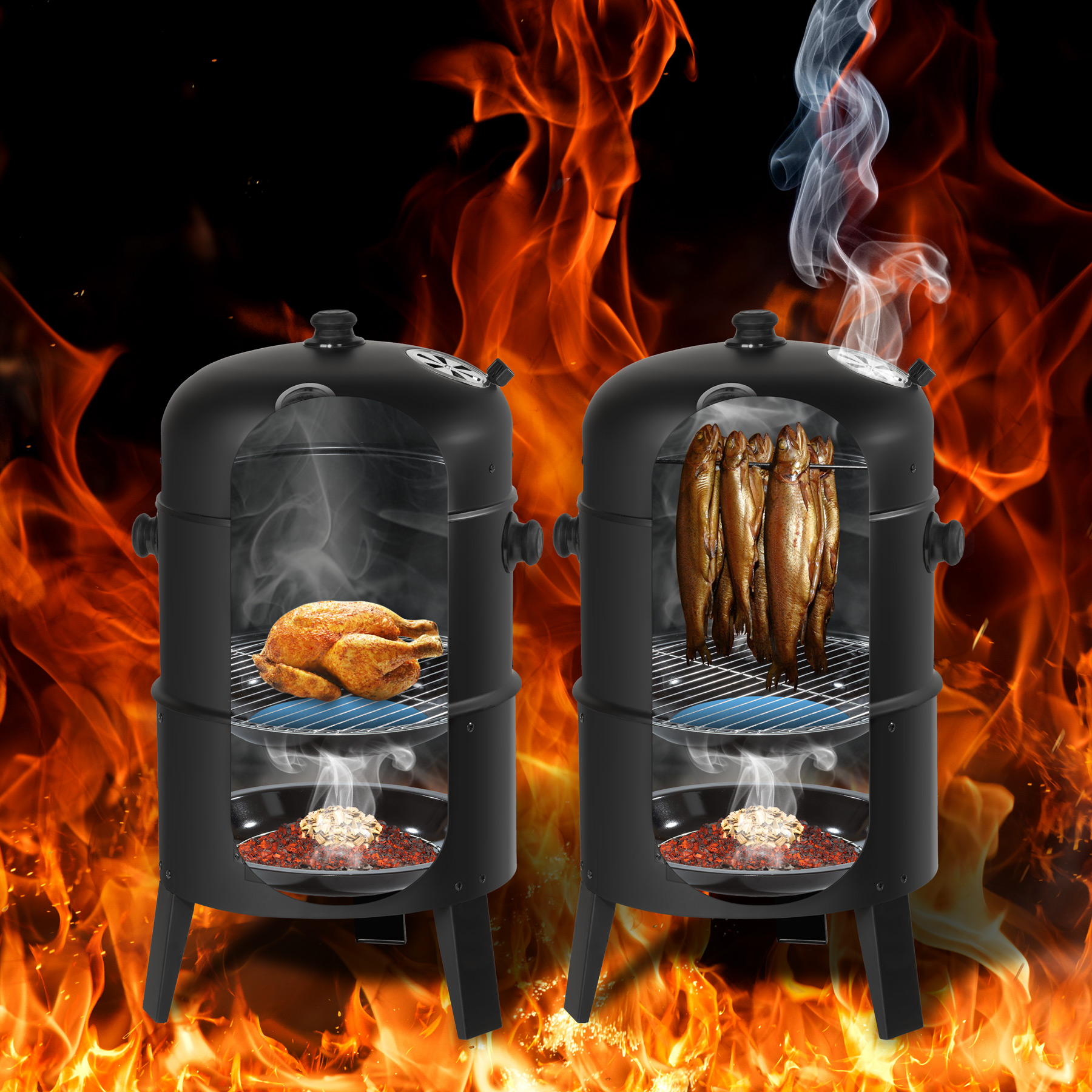 Thumbnail - Holzkohlegrill Räuchertonne 3 in 1 - schwarz