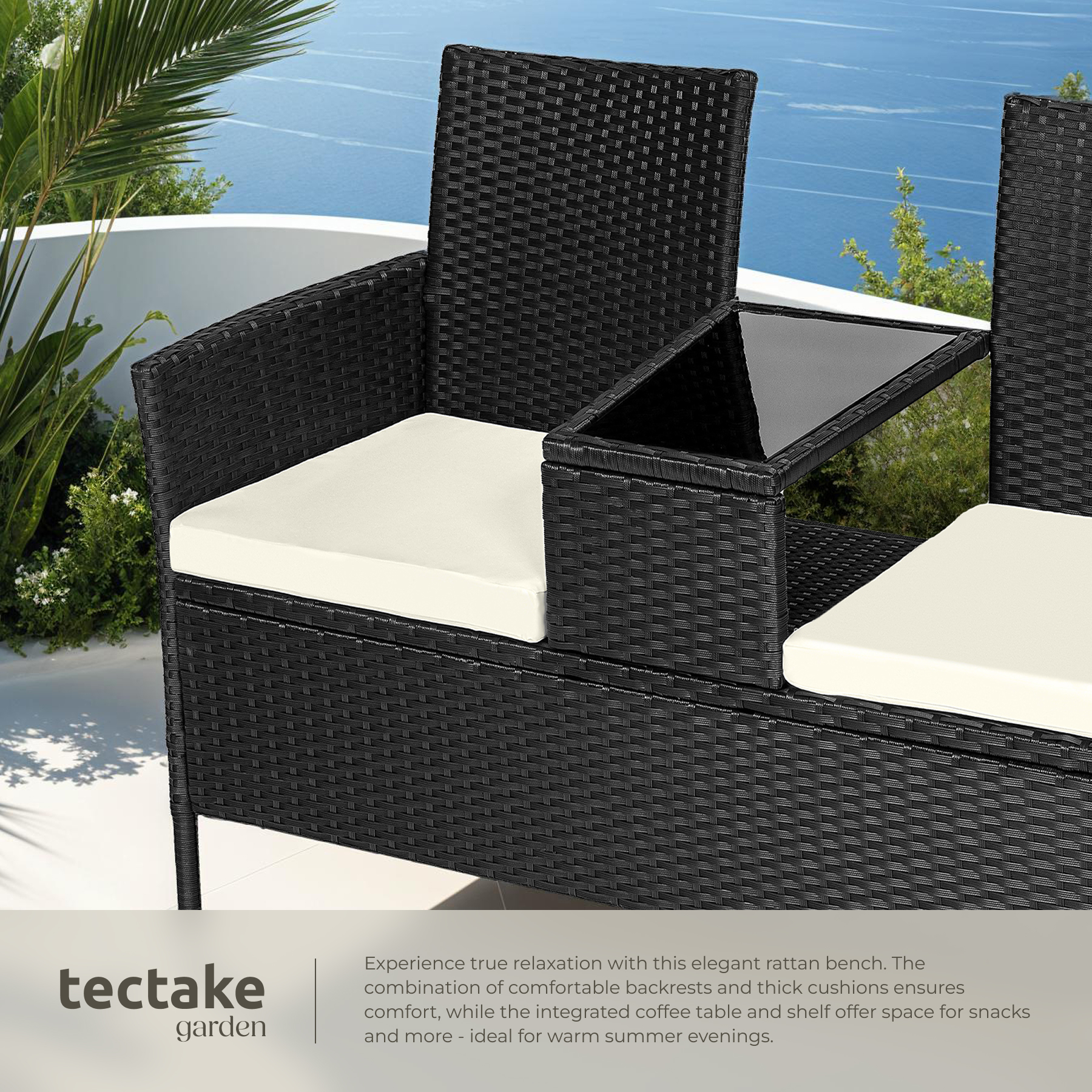 Poly Rattan Bench Glass Table Garden Furniture 2 Seats Wicker Patio Balcony New - Picture 35 of 81