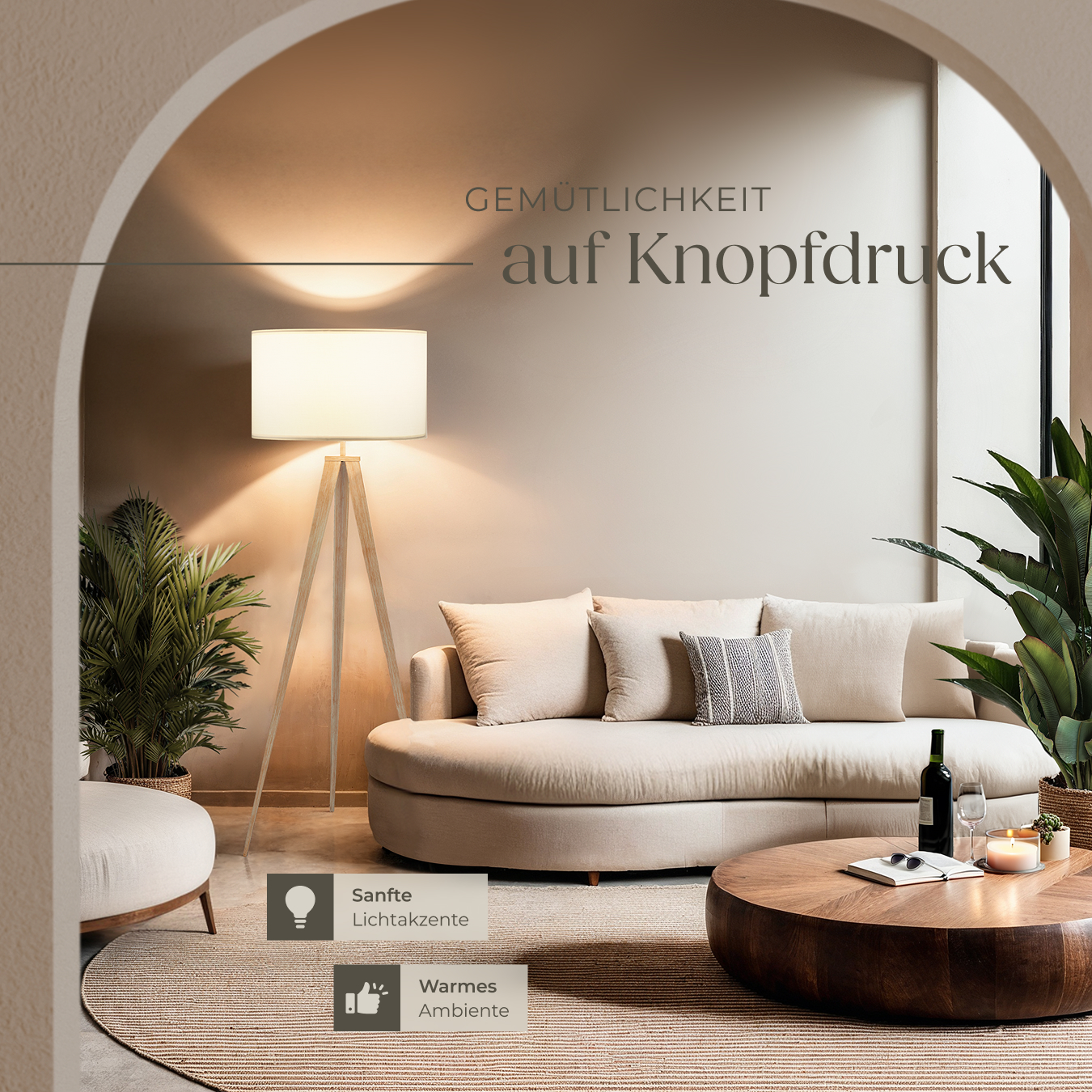 Dreibein Stehleuchte Textilschirm Lampe Beleuchtung Stehlampe Standleuchte 60W