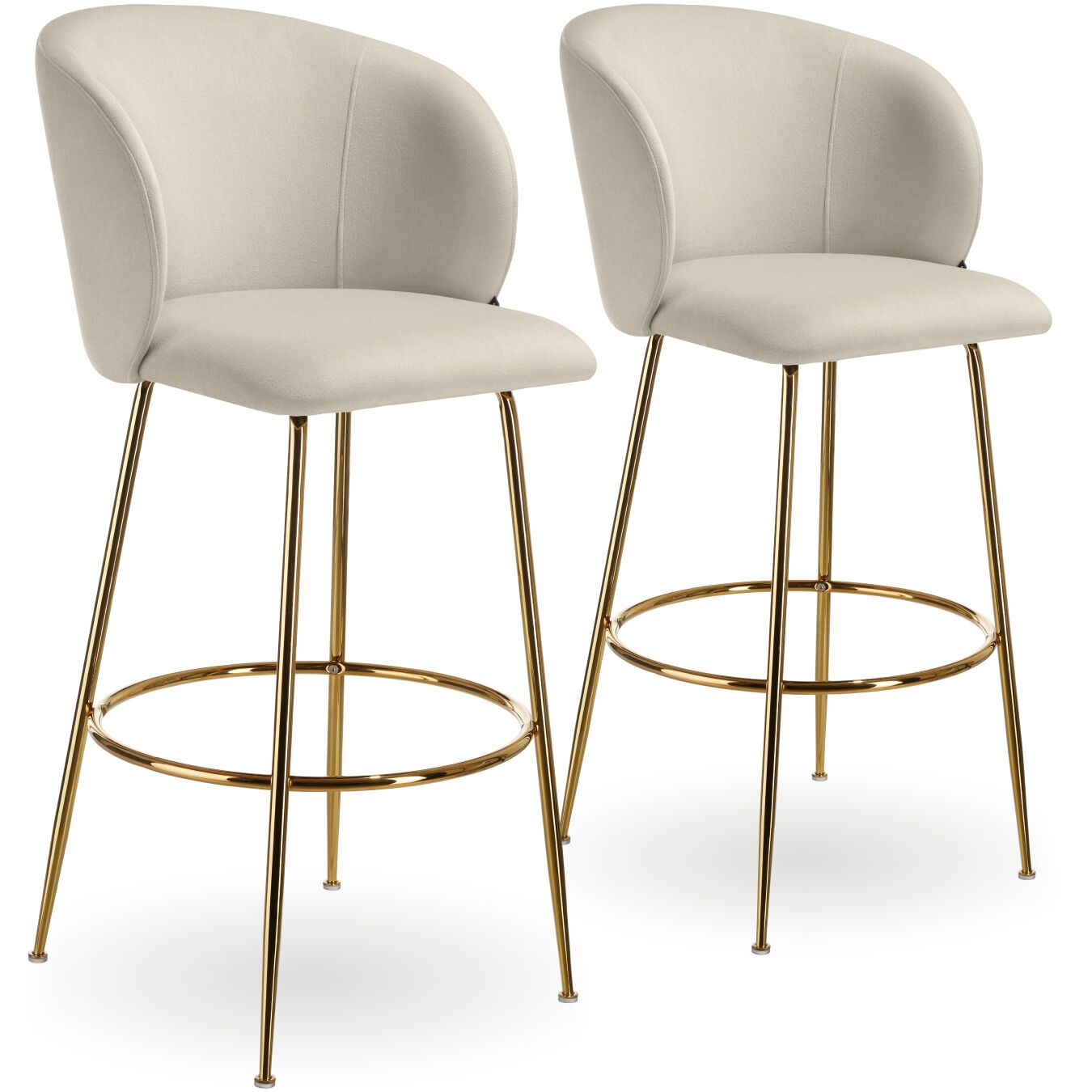 Barstuhl Luana, mit Rückenlehne, Samtoptik - creme/gold, 2er Set