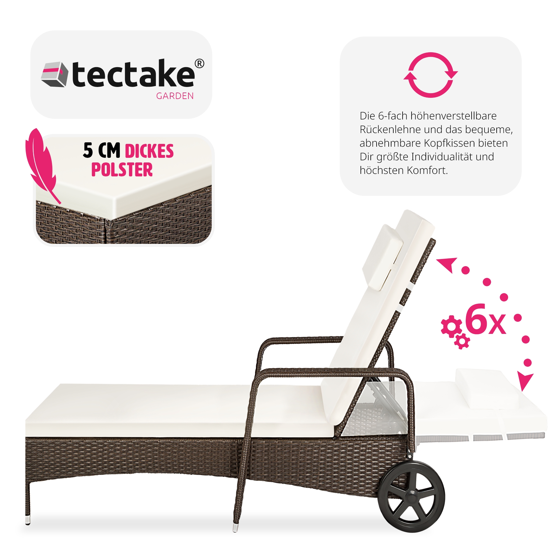 Sonnenliege klappbar Gartenliege Polyrattan Liegestuhl Strandliege robust 200 cm - Bild 29 von 145