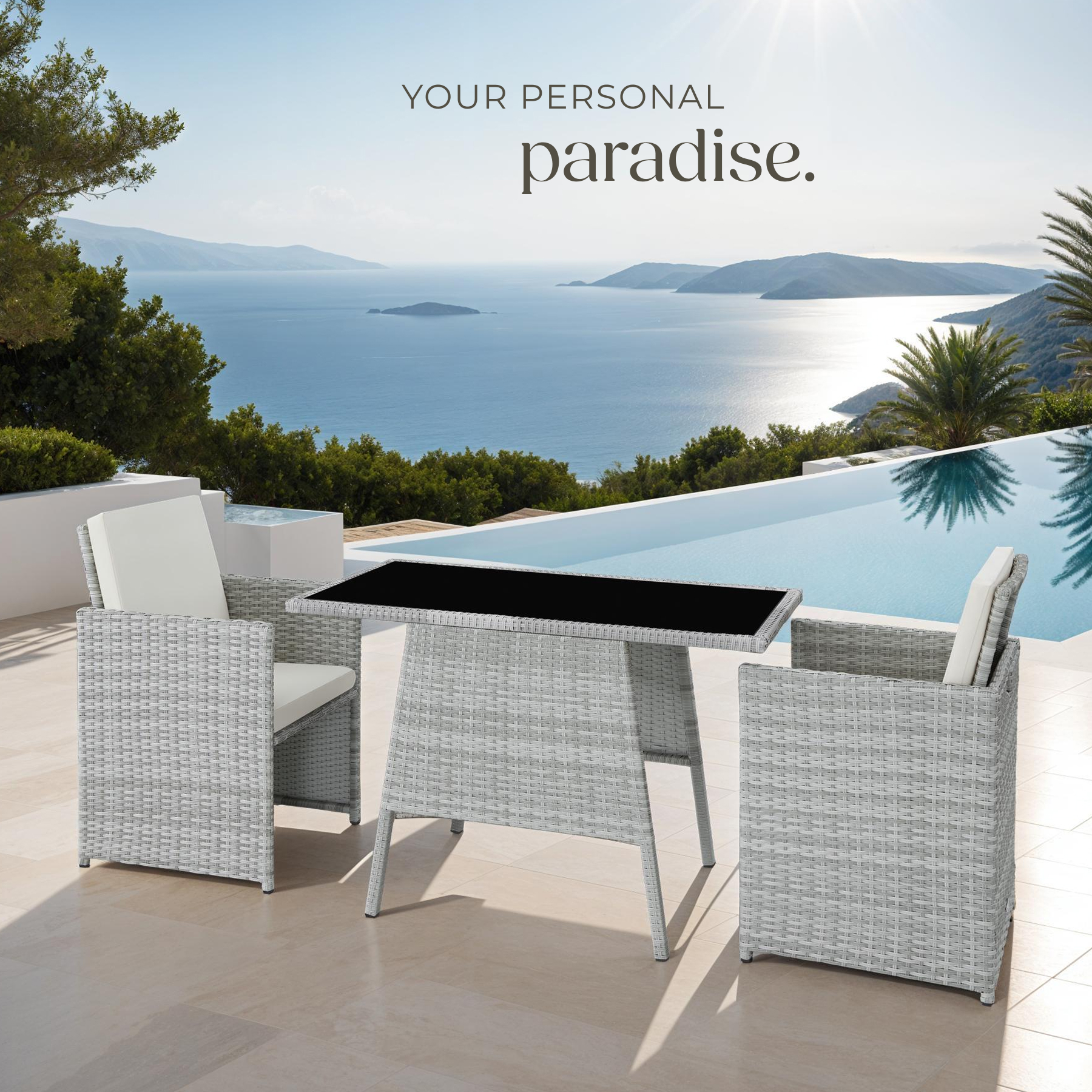Garden bistro set in rattan | 2 chairs, 1 table | Outdoor Compact Furniture - Picture 33 of 49