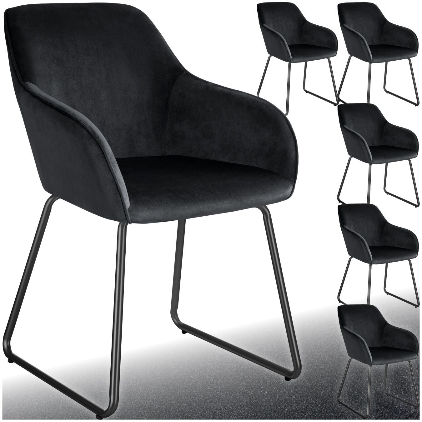 Dining Chair Jeane - velvet look, cantilever frame - Velvet look black/black, Set of 6
