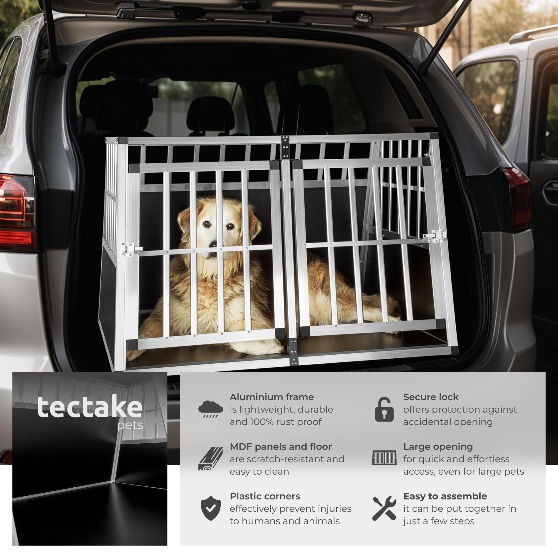 Dog Crate Travel Box Car Transport XXL Double Cage Lockable Angled Walls Pen - Picture 3 of 25