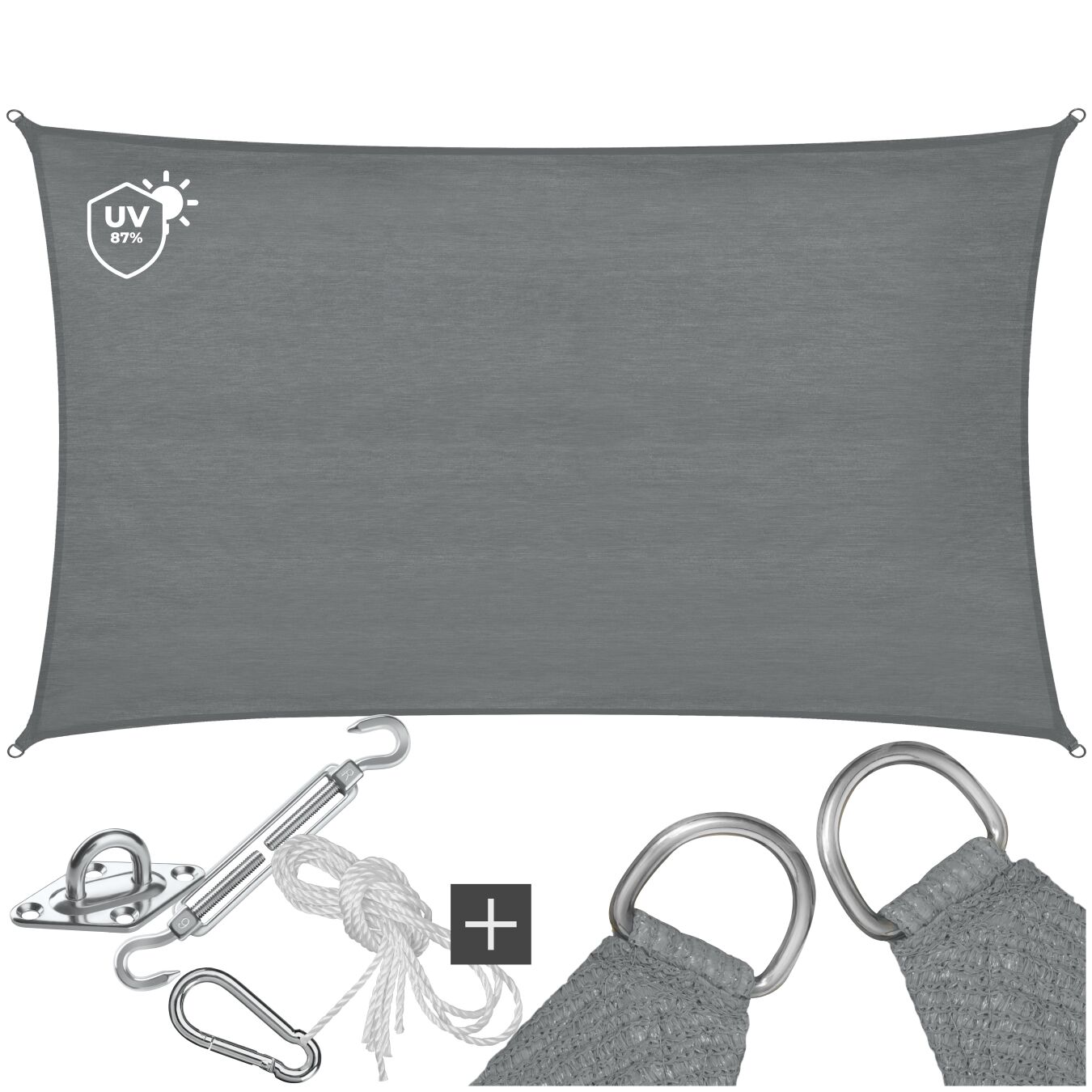 Sonnensegel Sunny, wetterfestes HDPE-Material mit UV-Schutz - 4 x 6 m, grau