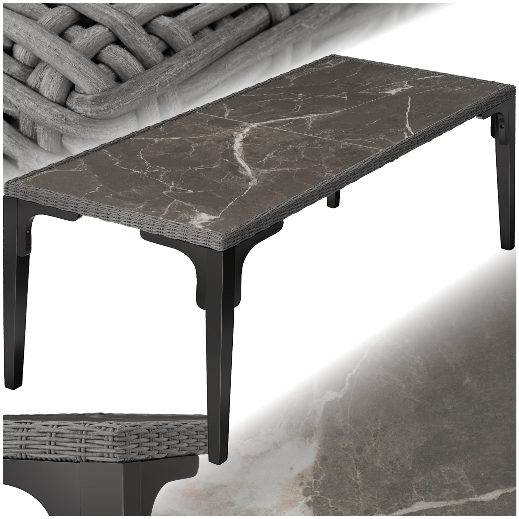 Rattan Tisch Foggia 196x87x76cm - grau - Rattanmöbel von tectake